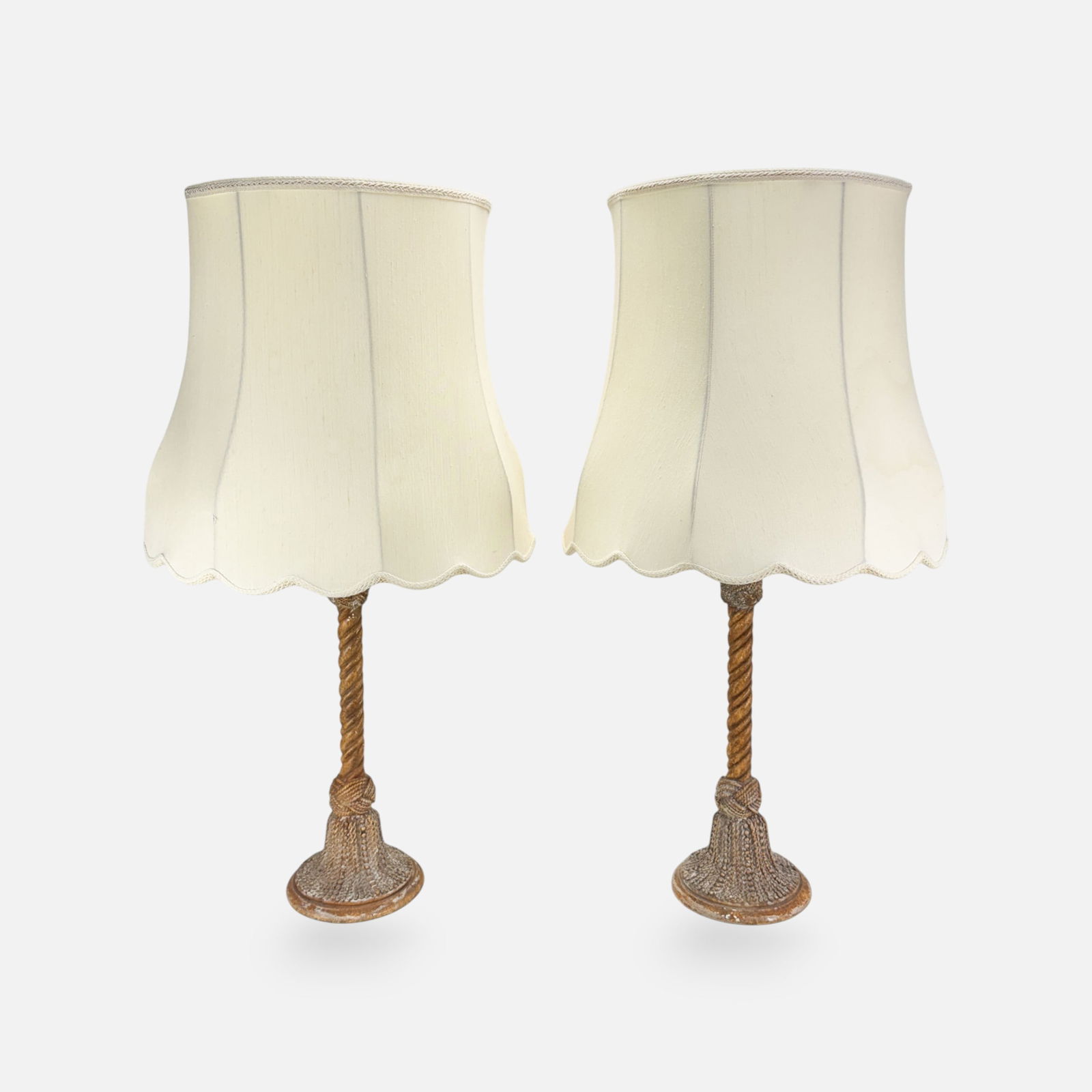 Pair Twist-Rope & Tassel Molded Gesso Candlestick Table Lamps (1 of 4)