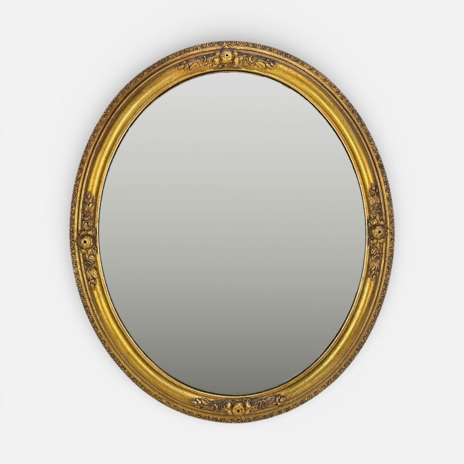 Antique Molded Gilt Gesso on Wood Oval Wall Mirror (1 of 5)