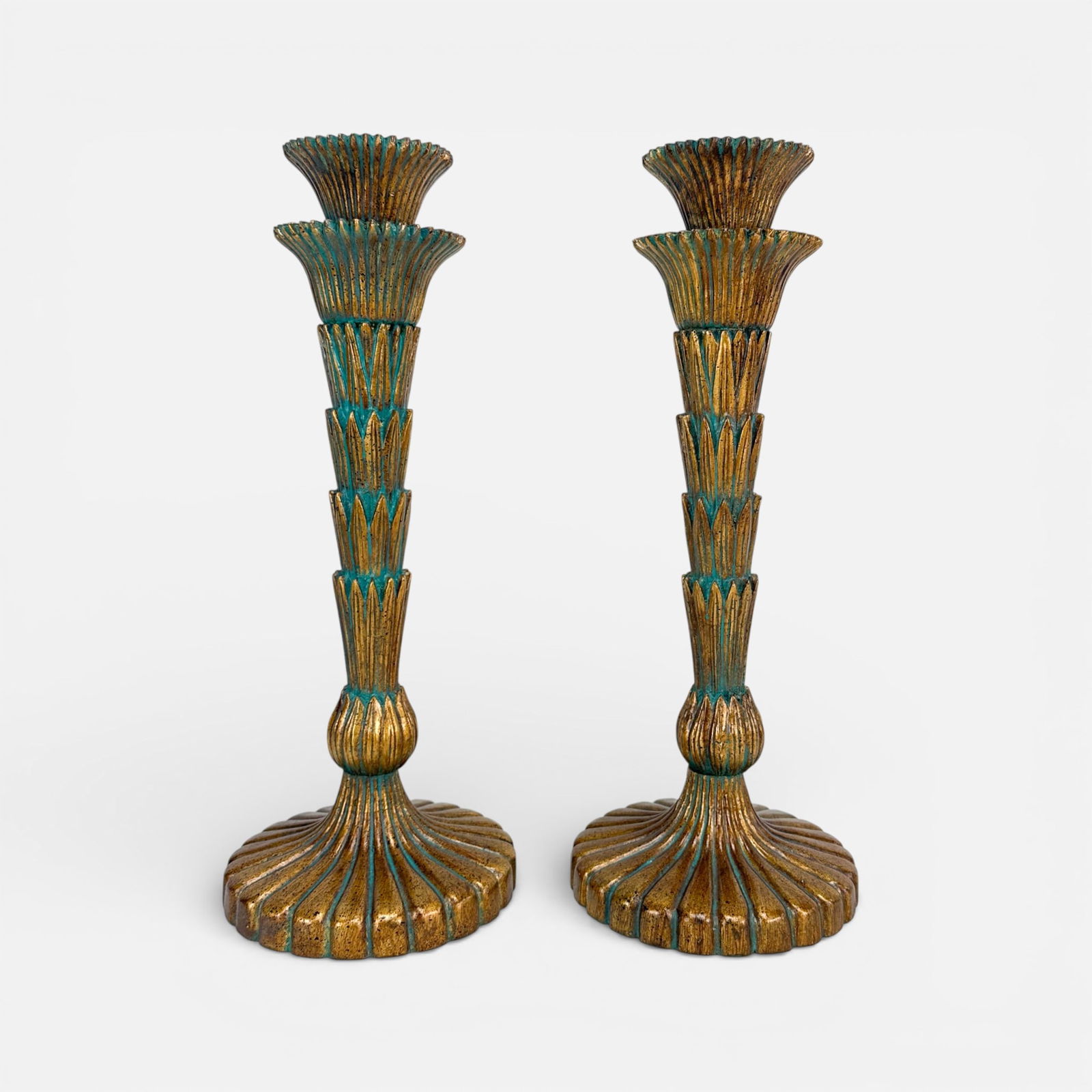 Pair Contemporary Molded Paint-Decorated Gilt Resin Tall Candlesticks (1 of 6)