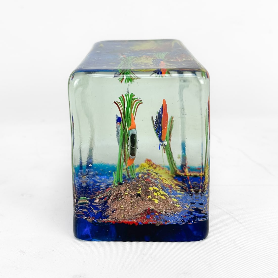Murano Aquarium Art Glass Fish Block Italian Rectangular Paperweight Sculpture - 3