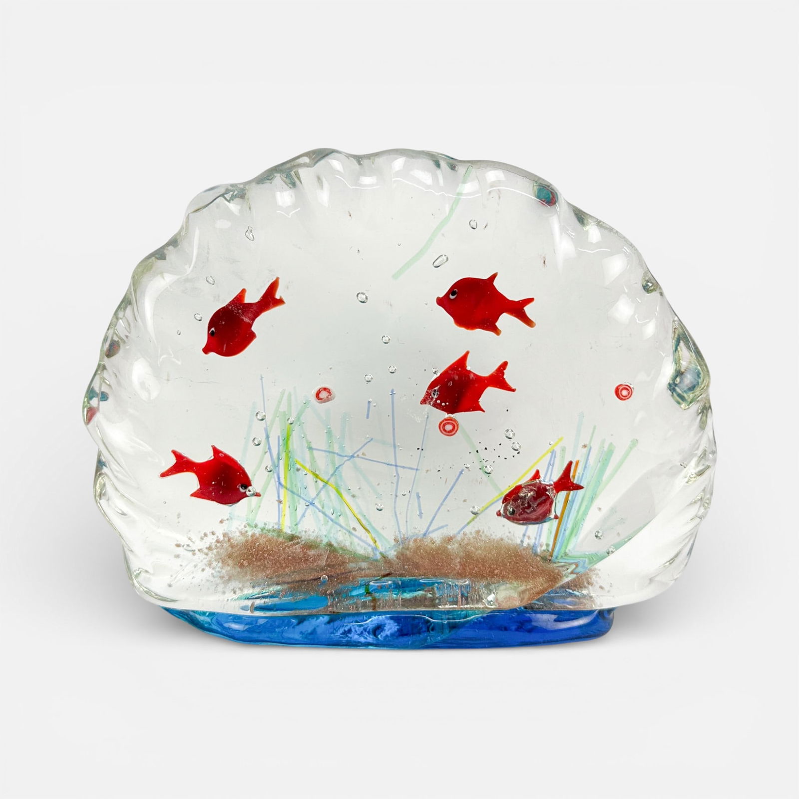 Murano Aquarium Art Glass Clamshell-Shaped Fish Block Sculpture Oversized Paperweight (1 of 6)