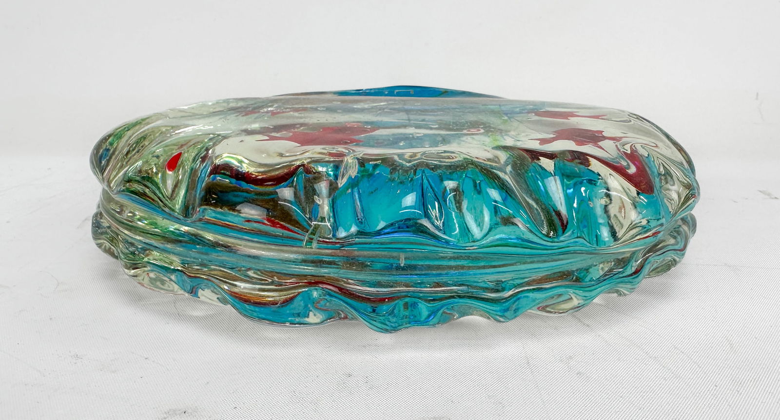 Murano Aquarium Art Glass Clamshell-Shaped Fish Block Sculpture Oversized Paperweight - 5