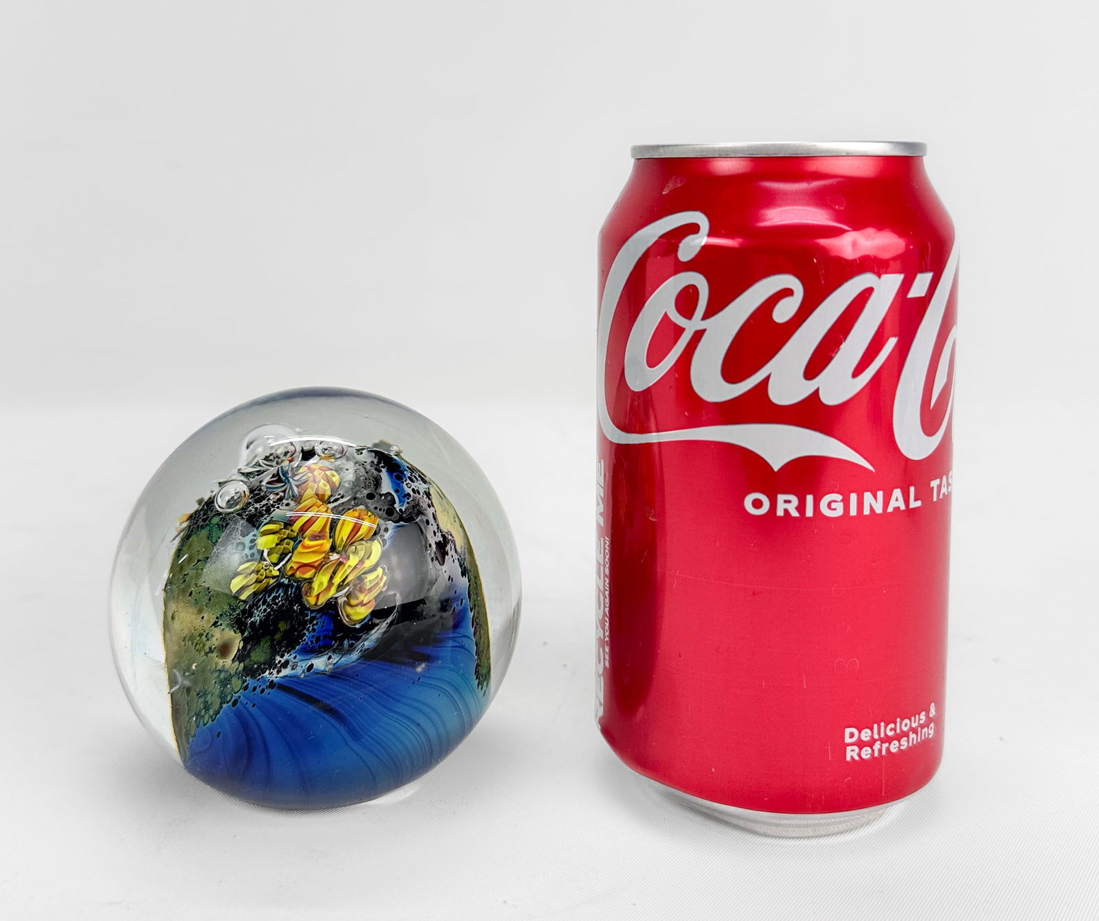 Josh Simpson 1989 Inhabited Planet 3" Studio Art Glass Paperweight #1 - 2