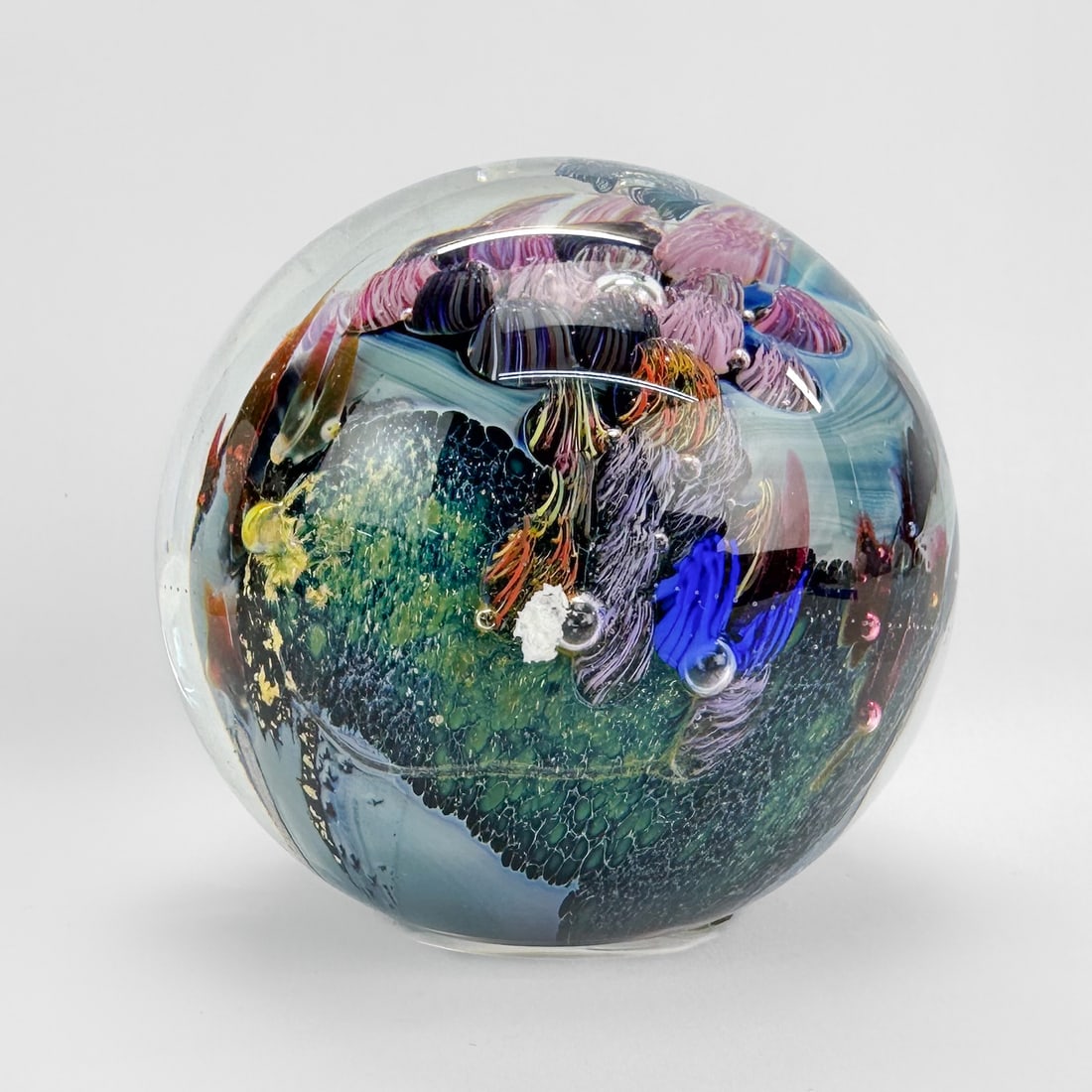 Josh Simpson 1996 Inhabited Planet 3" Studio Art Glass Paperweight #2 - 2