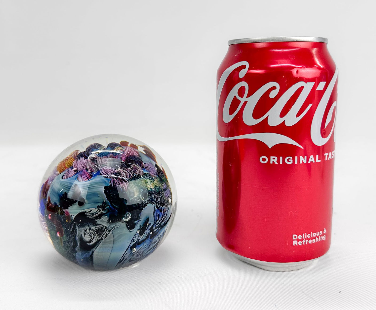 Josh Simpson 1996 Inhabited Planet 3" Studio Art Glass Paperweight #2 - 3