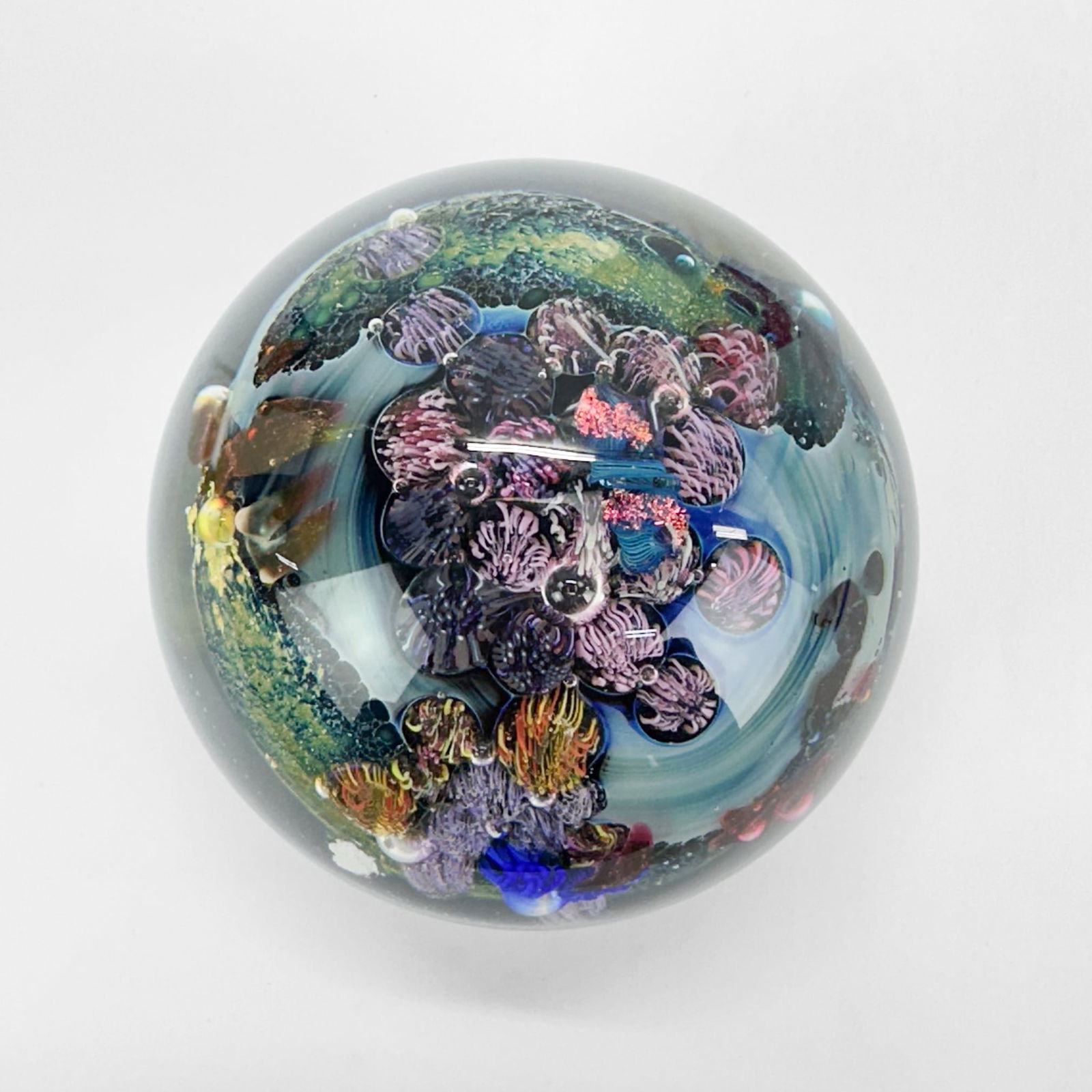 Josh Simpson 1996 Inhabited Planet 3" Studio Art Glass Paperweight #2 - 5