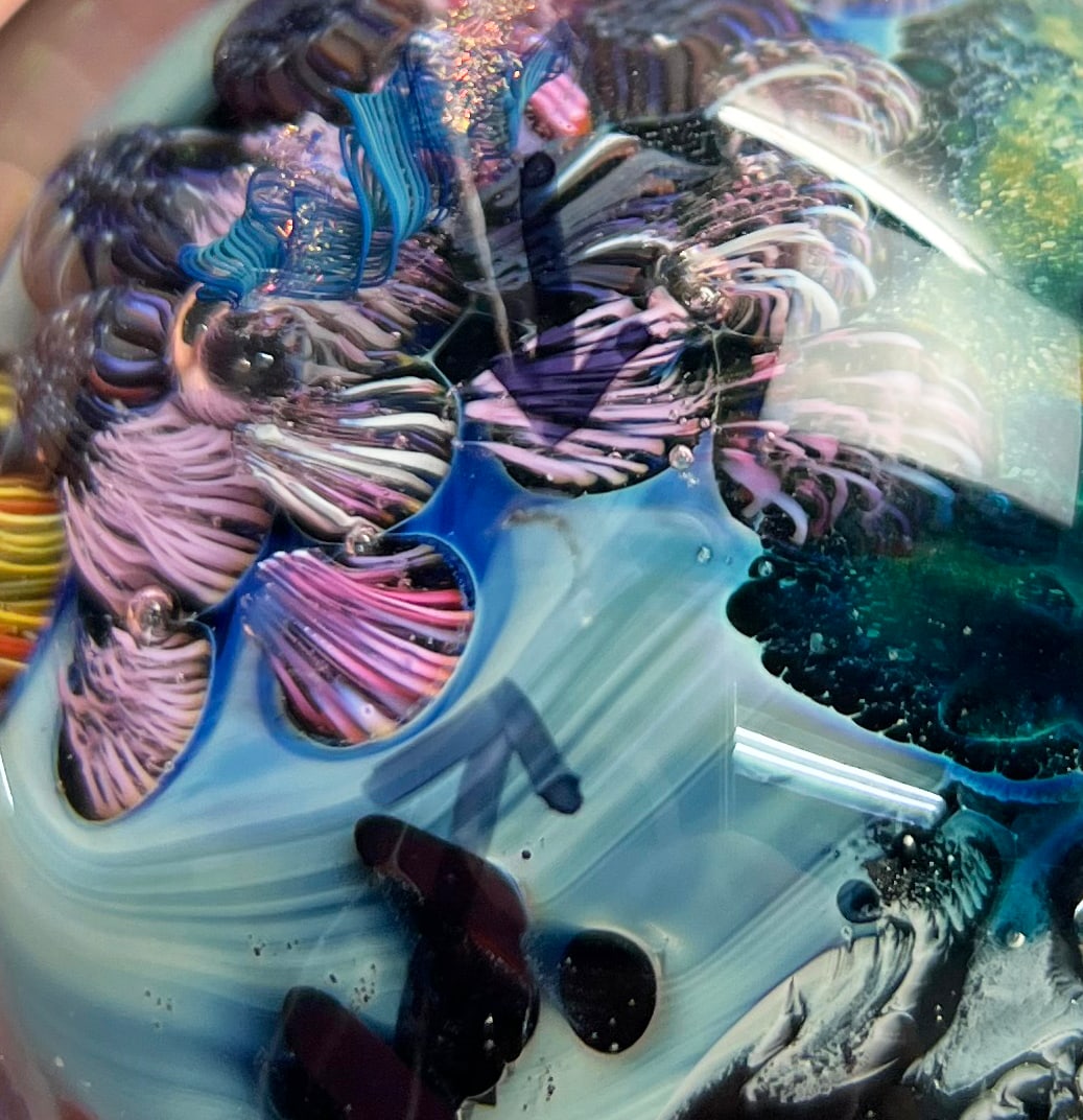 Josh Simpson 1996 Inhabited Planet 3" Studio Art Glass Paperweight #2 - 6