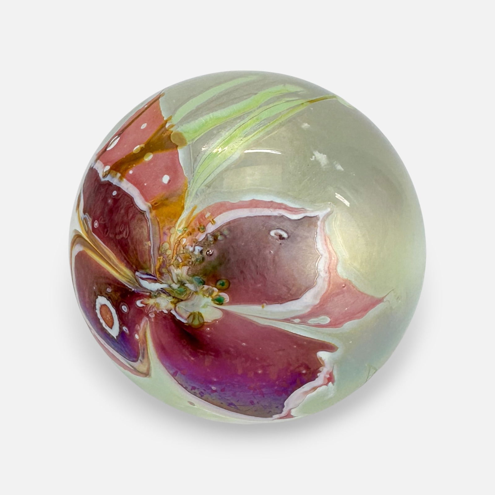 Eric Brakken 1987 Iridescent Studio Art Glass Flower Paperweight (1 of 8)