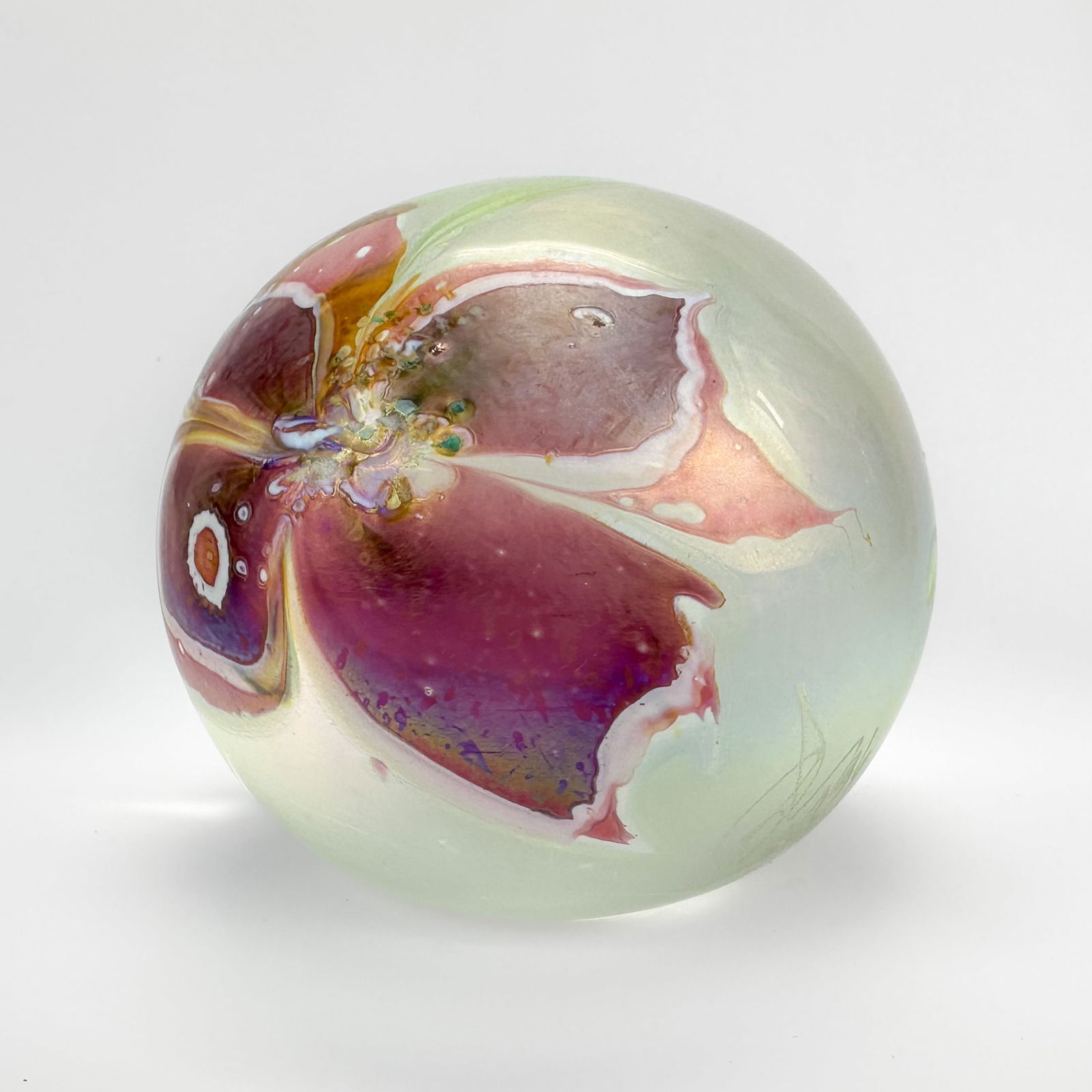 Eric Brakken 1987 Iridescent Studio Art Glass Flower Paperweight - 2