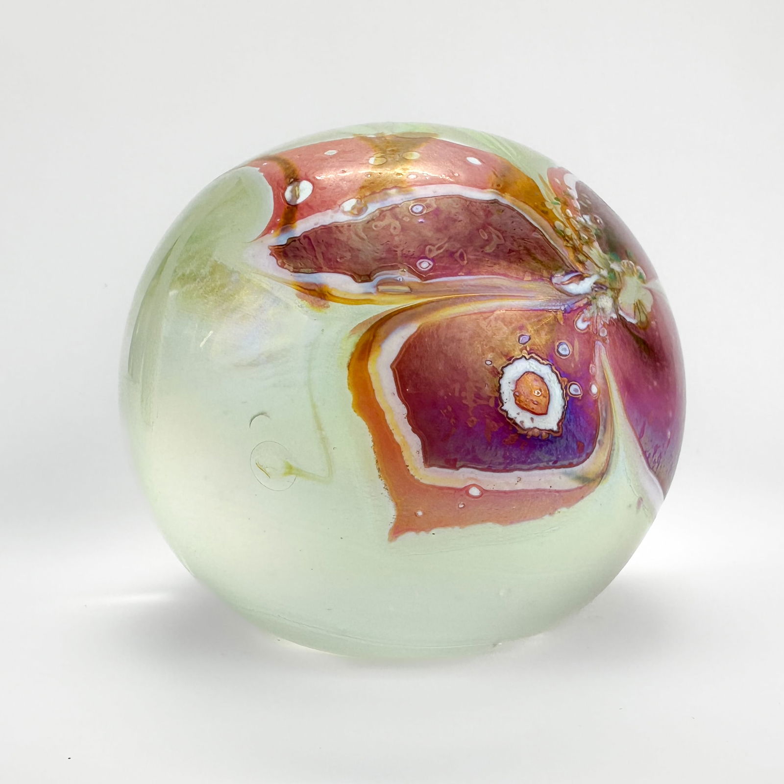 Eric Brakken 1987 Iridescent Studio Art Glass Flower Paperweight - 3