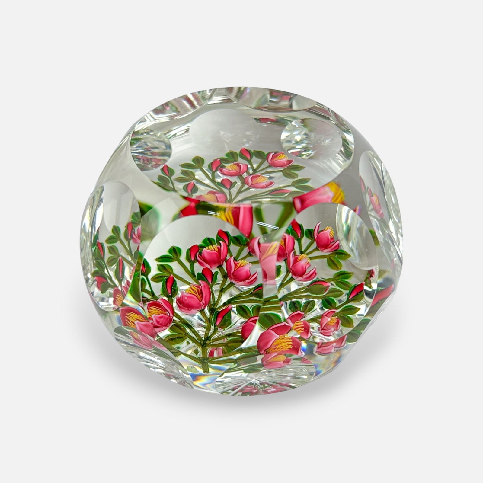 Perthshire "Pink Blossom" Limited Edition Studio Art Glass Floral Facet-Cut Paperweight (1 of 6)