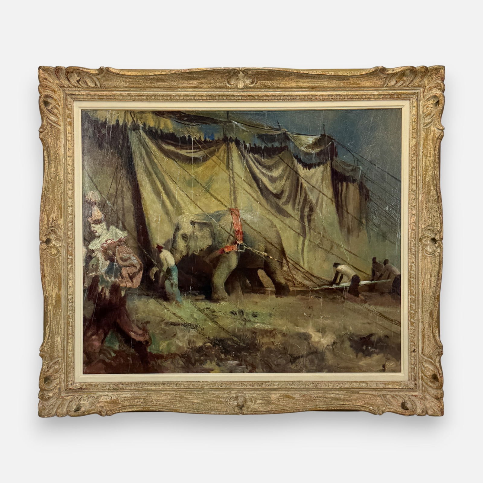 Clarence Holbrook Carter "Setting up the Big Top" Oil on Canvas Painting Framed (1 of 9)