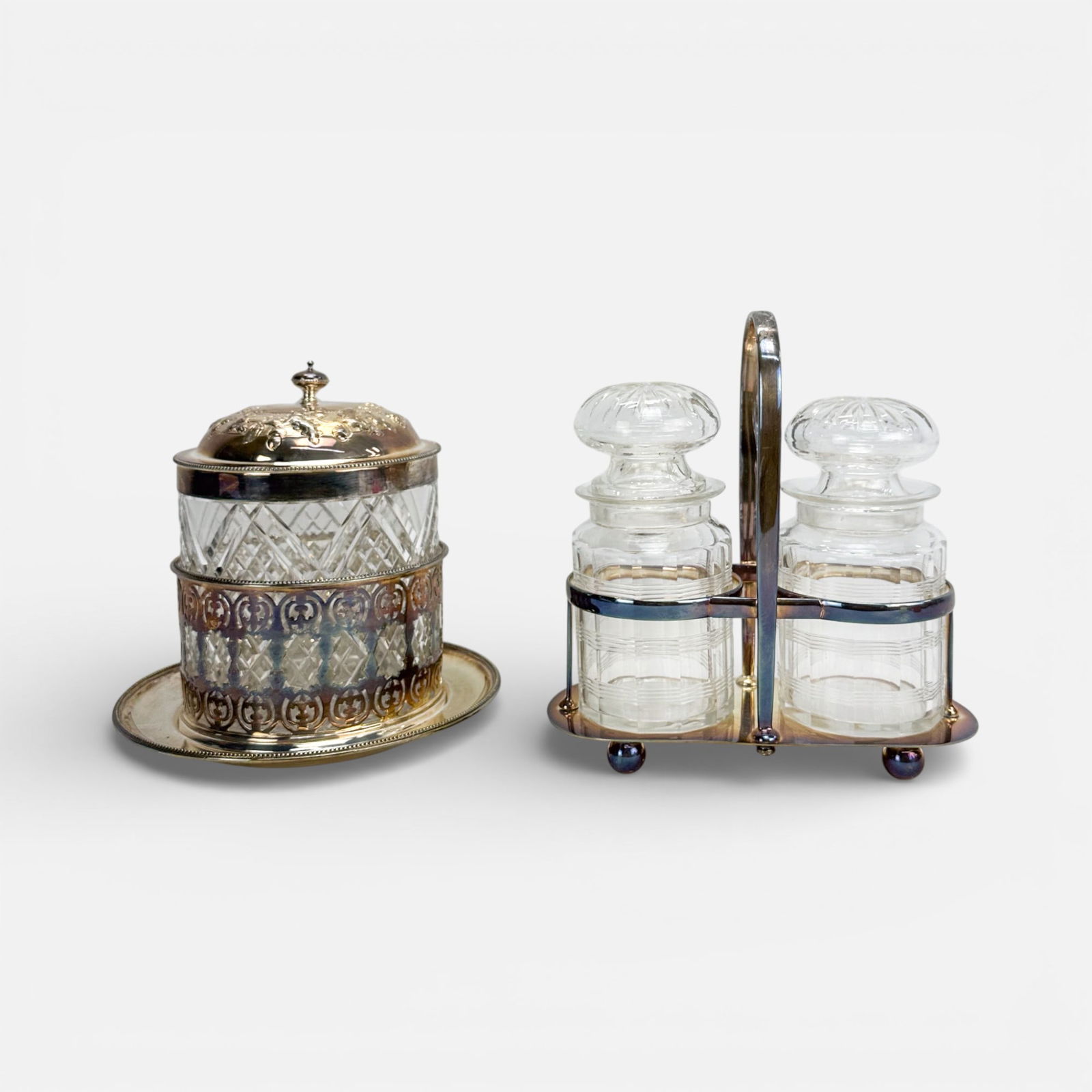 Antique English Silver Plate Biscuit Jar and Double Pickle Crouet Set (1 of 15)
