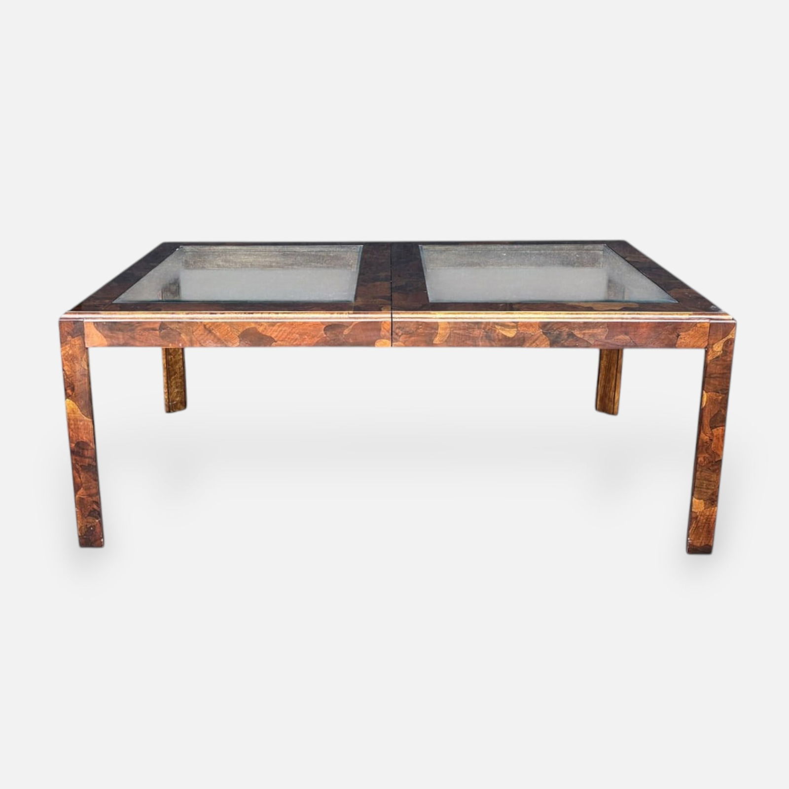 Patch Marquetry Burl Walnut Mosaic Hardwood Veneer and Glass Dining Table (1 of 7)