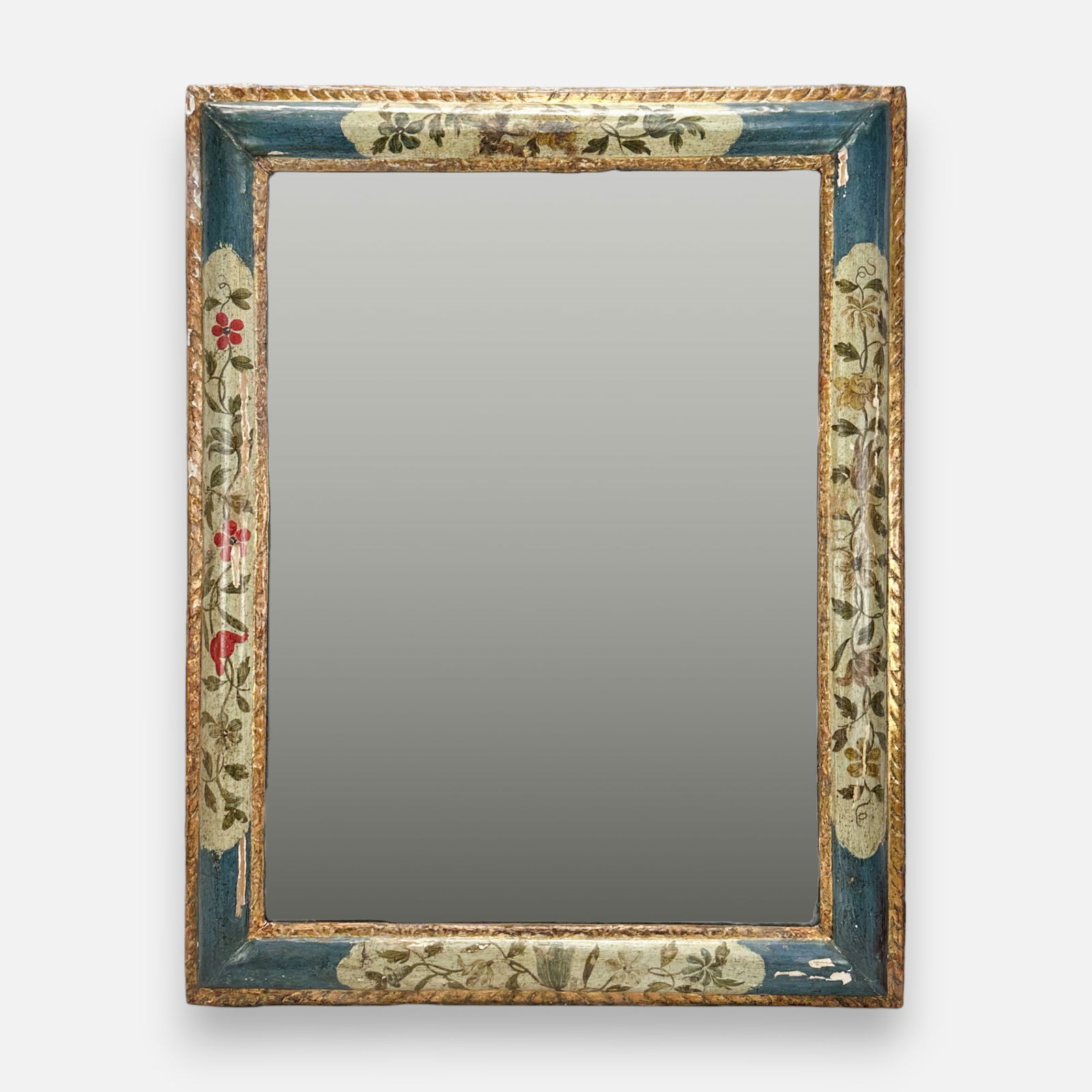 Antique 19thC Italian Paint-Decorated Hand Carved Wood Venetian Wall Mirror: Good, with minor loss, scuffs, and repairs.For shipping, we highly recommend Donald Camden at UPS Store 4608. Alternatively, reach out to one of our preferred shippers listed at the link below or elec