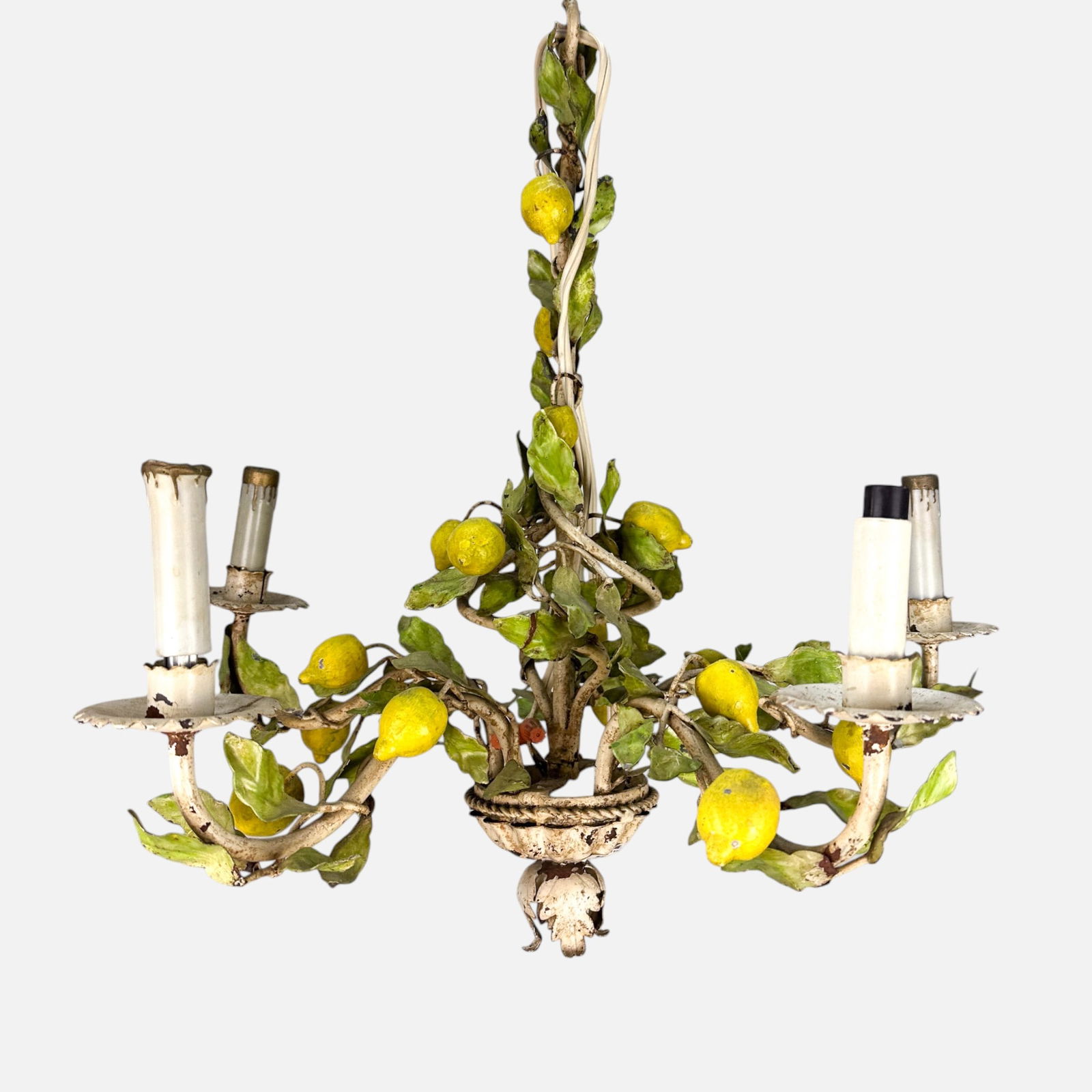 Vintage Italian Tole Lemon Fruit Tree 5-Light Chandelier Ceiling Fixture Hanging Light: Good age-appropriate condition. May need new wiring.For shipping, we highly recommend Donald Camden at UPS Store 4608. Alternatively, reach out to one of our preferred shippers listed at the link belo