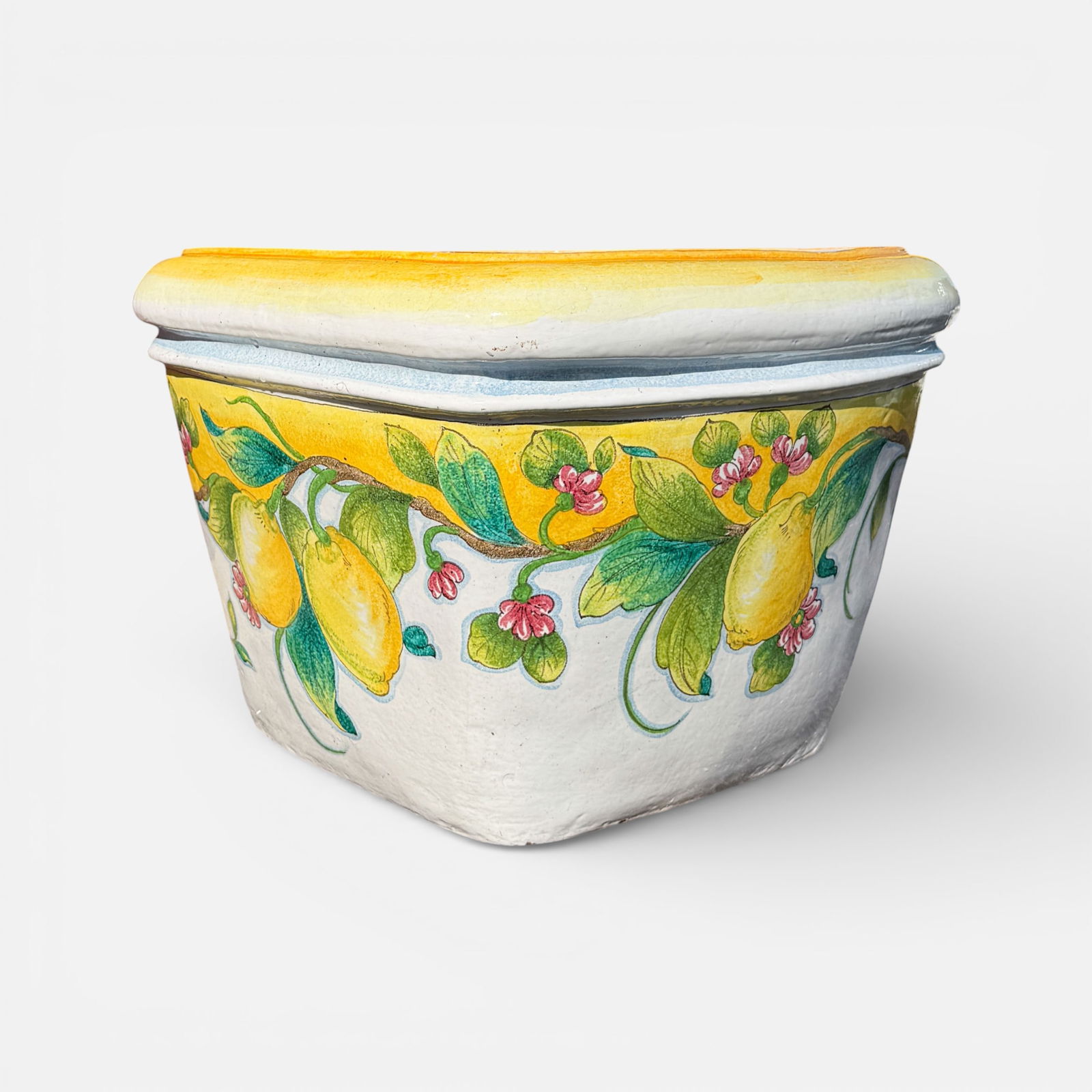 Large Italian Hand-Painted Deruta Square Stoneware Planter Jardiniere w/Lemons and Leaves #2 (1 of 8)