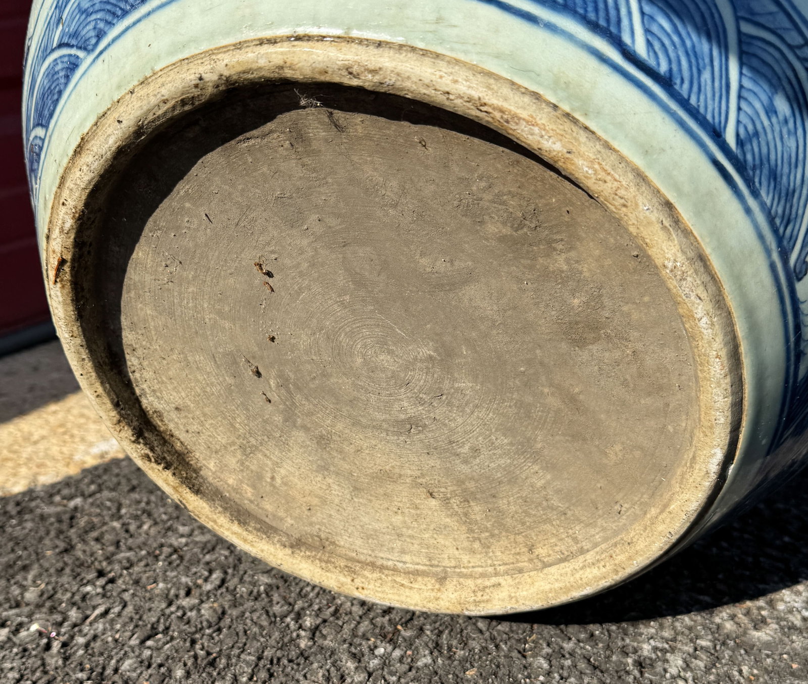 Antique 19thC Chinese Blue and White Round Porcelain Jardiniere w/Prunus Decoration - 9