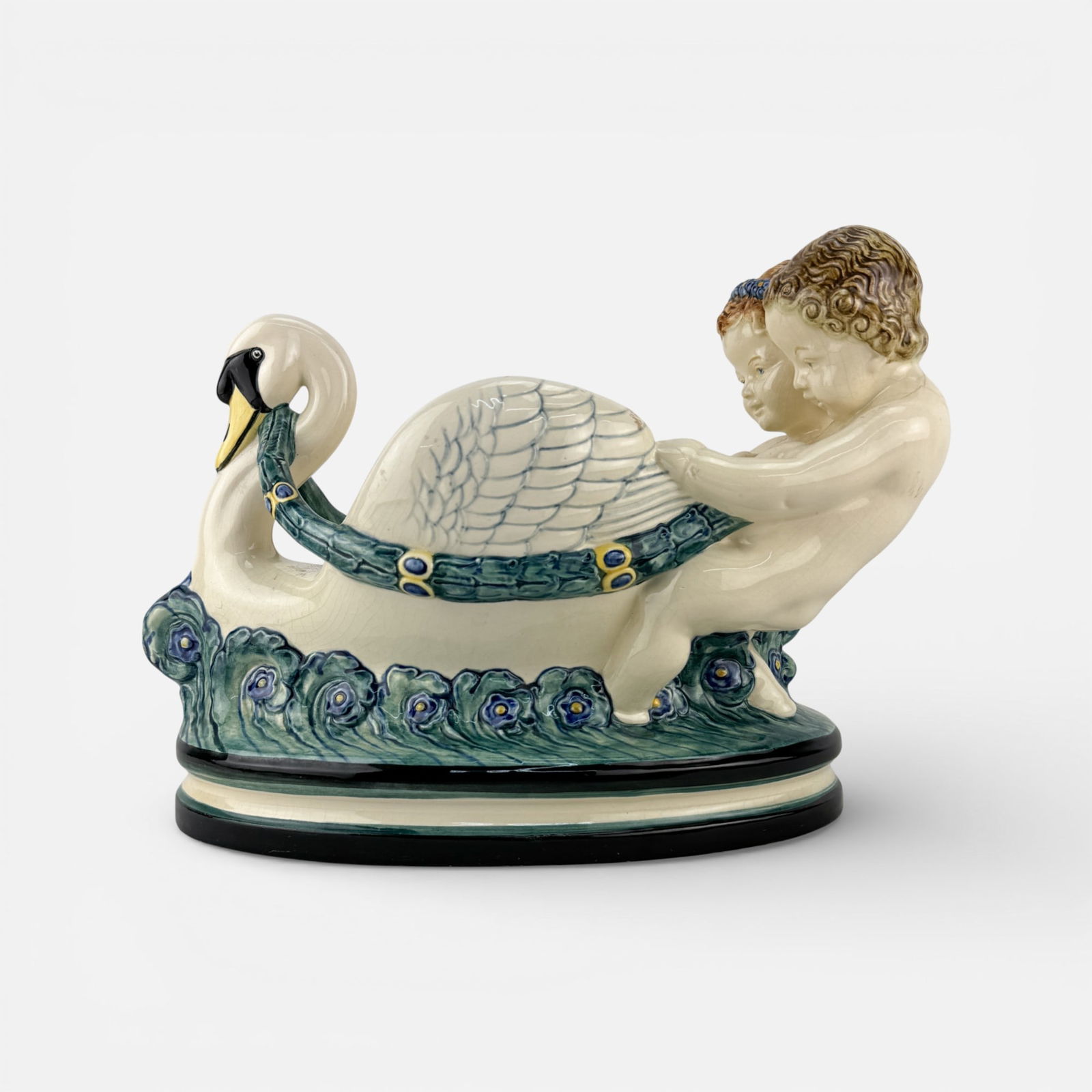 Max Heinze Karlsruher Antique German Successionalist Swan Centerpiece Pottery Bowl (1 of 10)