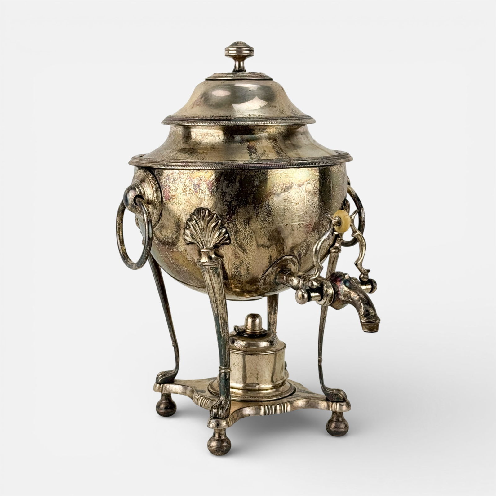 Antique 19thC American Silver Plate Classical Hot Water Urn Samovar w/Chased Canine Dog Crest (1 of 14)