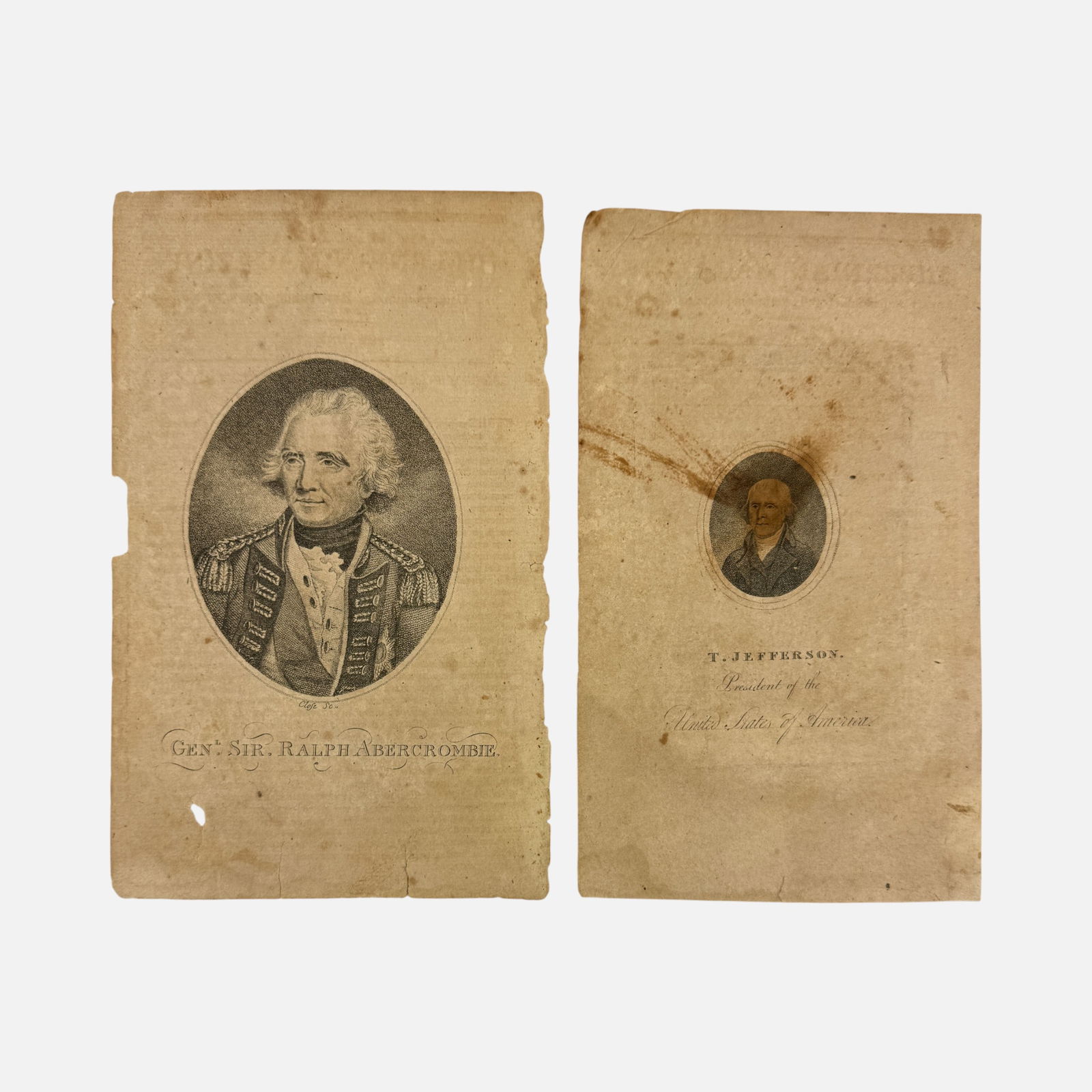 Thomas Jefferson and Ralph Abercrombie Antique 1804 Prints: For shipping, we highly recommend Donald Camden at UPS Store 4608. Alternatively, reach out to one of our preferred shippers listed at the link below or elect for LiveShipping in the checkout screen.