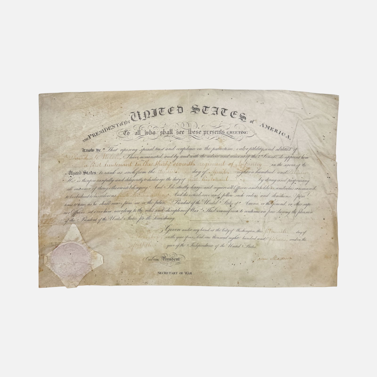 James Madison 1815 Signed Military Commission William Crawford Signature Framed War of 1812 Document: For shipping, we highly recommend Donald Camden at UPS Store 4608. Alternatively, reach out to one of our preferred shippers listed at the link below or elect for LiveShipping in the checkout screen.