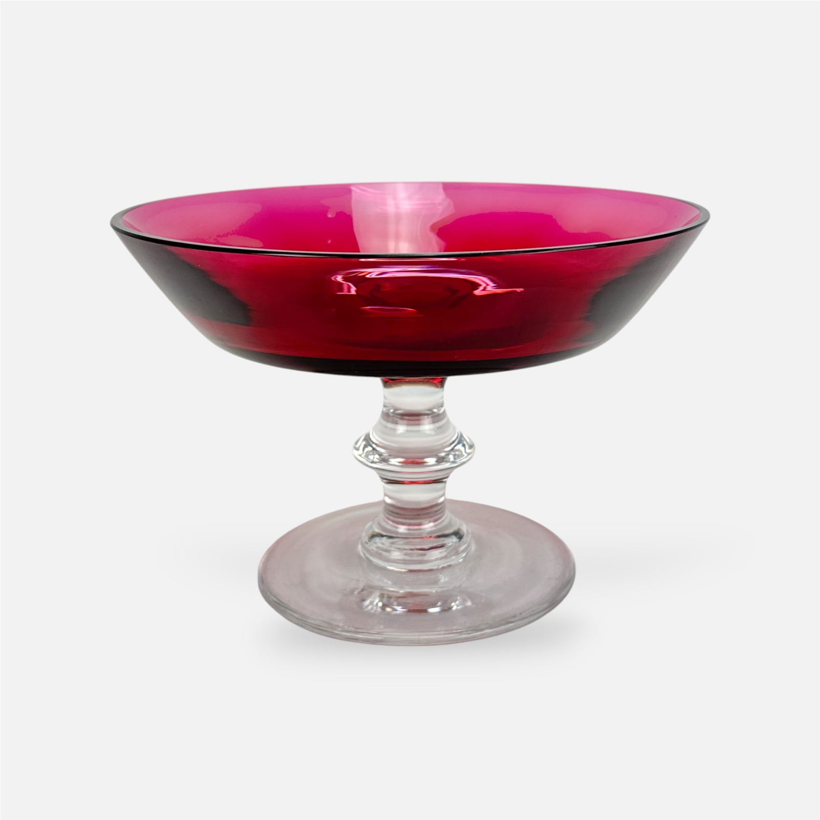 Val St. Lambert Cranberry & Clear Glass Tazza Footed Compote w/Shaped Stem and Deep Bowl (1 of 6)