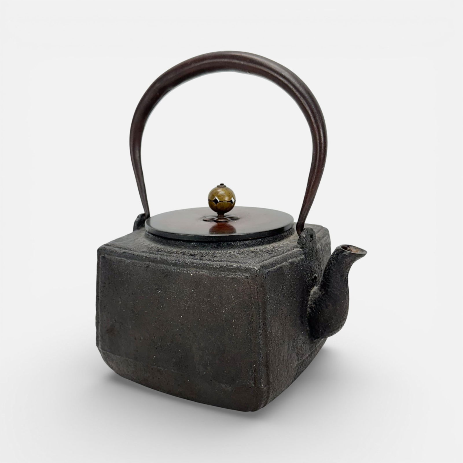 Antique Japanese Cast Iron Tetsubin Teapot w/Bail Handle and Bronze Lid (1 of 9)