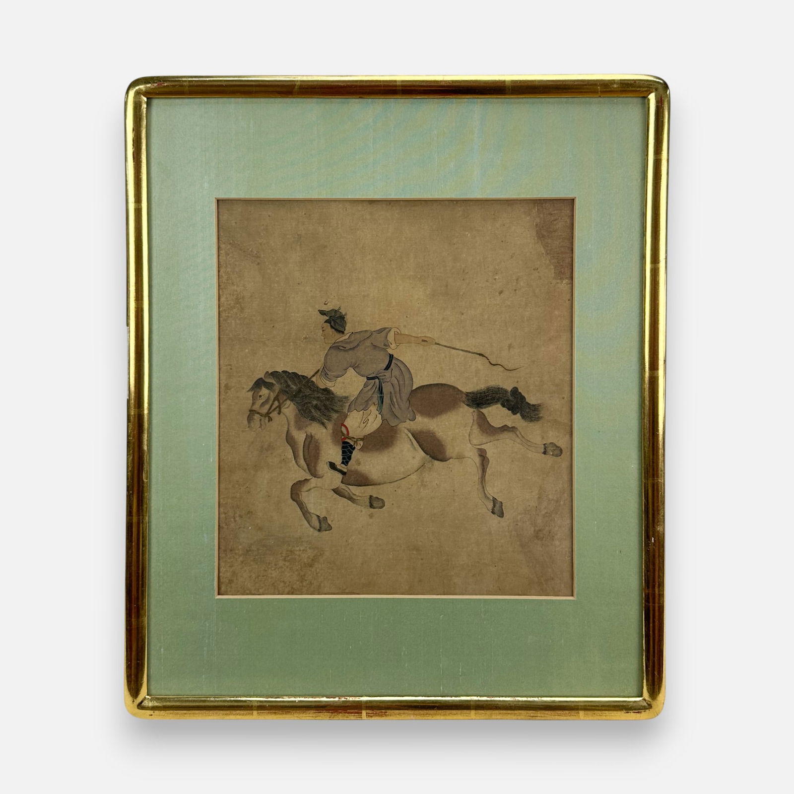 Antique Early 19thC Chinese Qing Ink with Color Equestrian Painting Framed Drawing Horse and Rider (1 of 4)