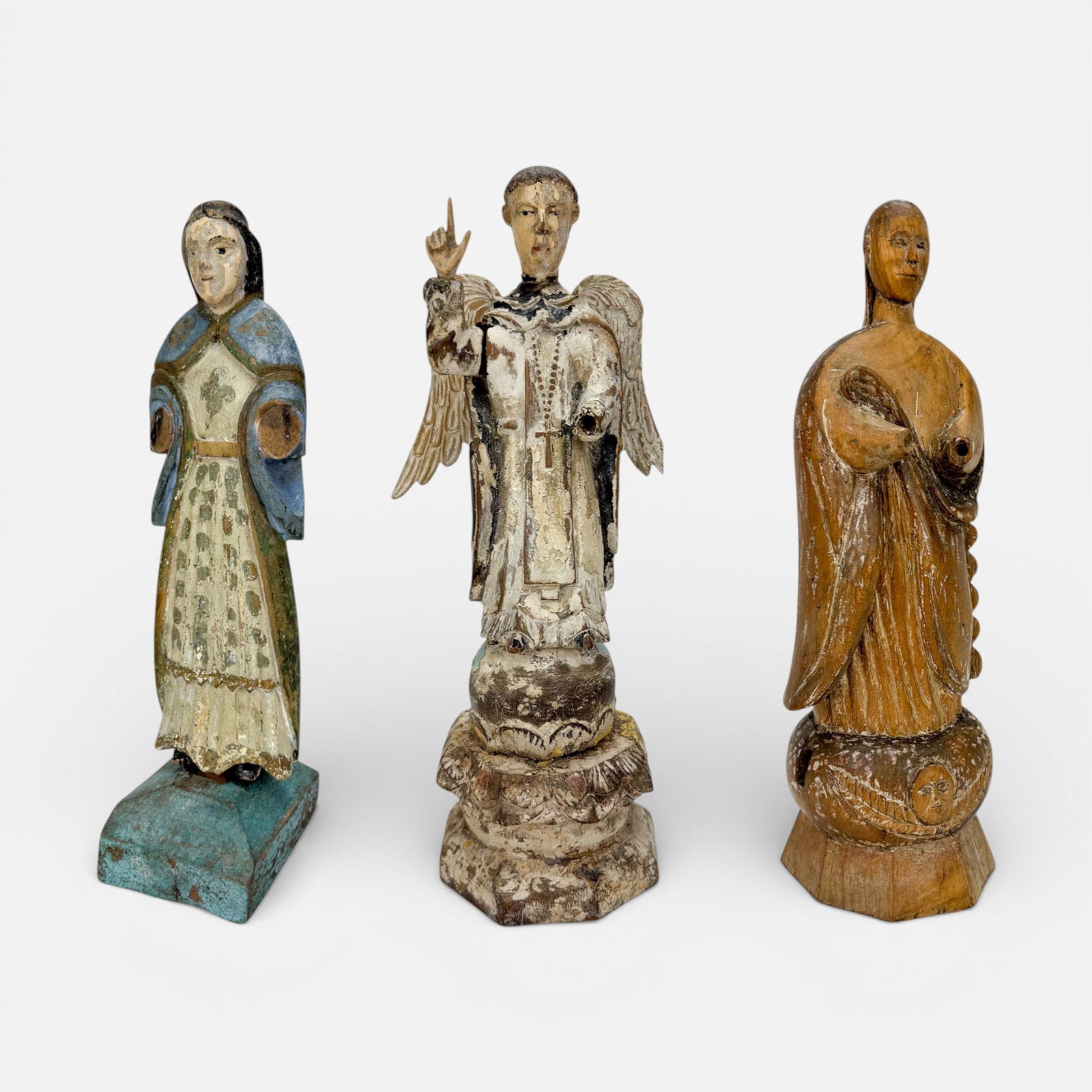 Group of Three 18th-19thC Carved & Painted Wood Santos Religious Figures, Central Philippines (1 of 19)