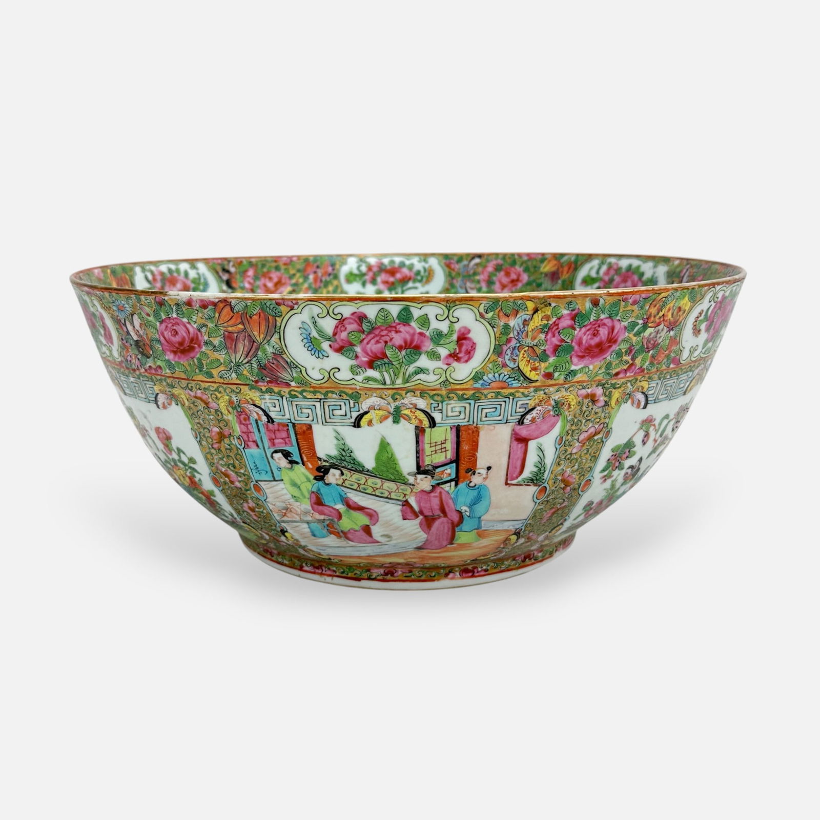 Antique Early 19thC Chinese Rose Medallion Porcelain Large Center Punch Bowl Deep and Wide (1 of 8)