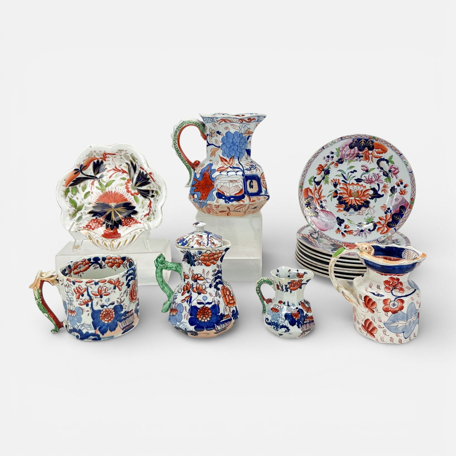 Antique 19thC Mason's and English Ironstone Pottery Dishes and Pitchers 14pcs (1 of 20)