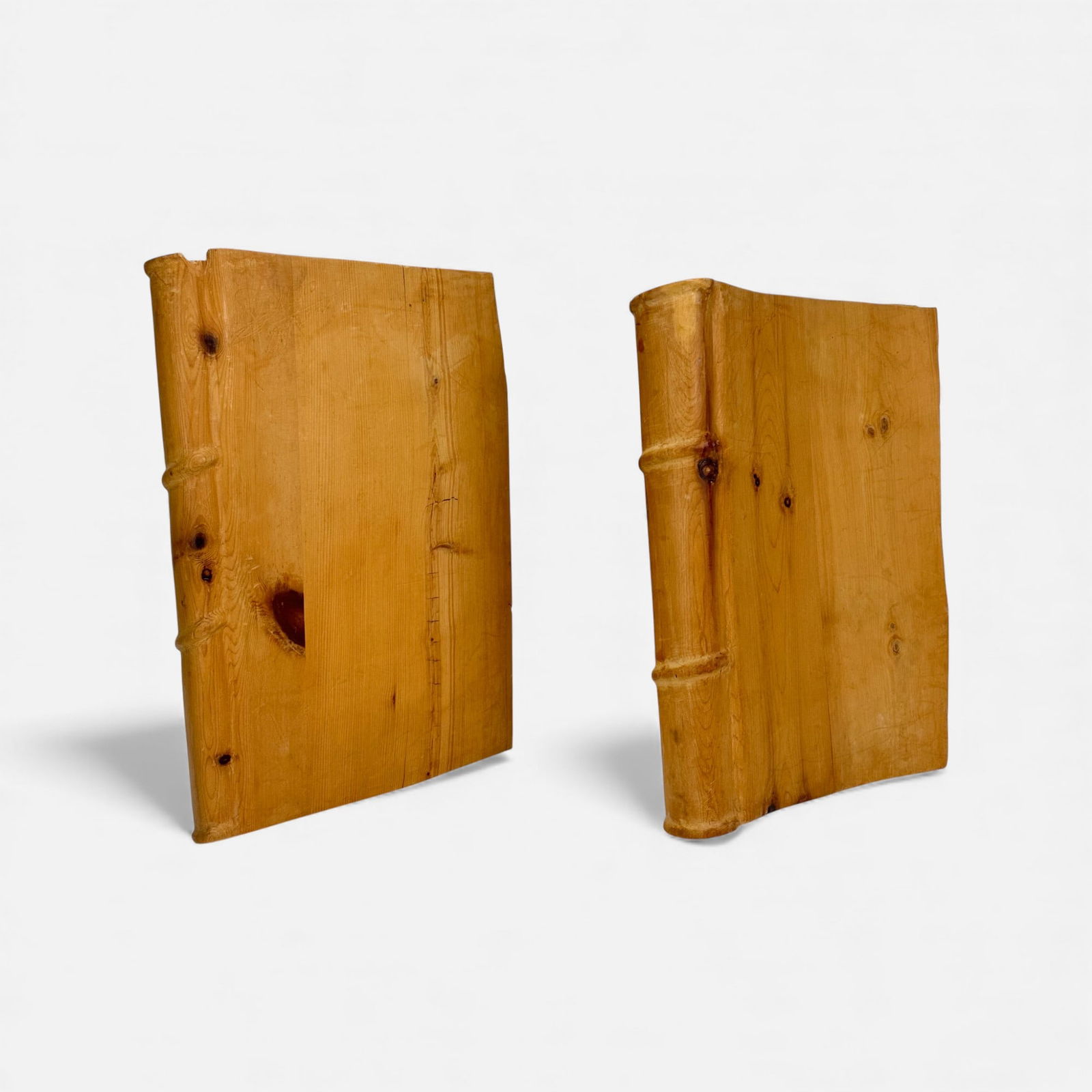 Ermenegildo Pannocchia Pair Carved Wood Books Italian Realism Sculptures #1: Ca. 1990s. Ermenegildo Pannocchia (Italian, b. 1954). Purchased Galleria Graziussi, Venice. Signed to base. Good, with wood splits, minor breaks to edges, minor scuffs. Please see photos for best idea