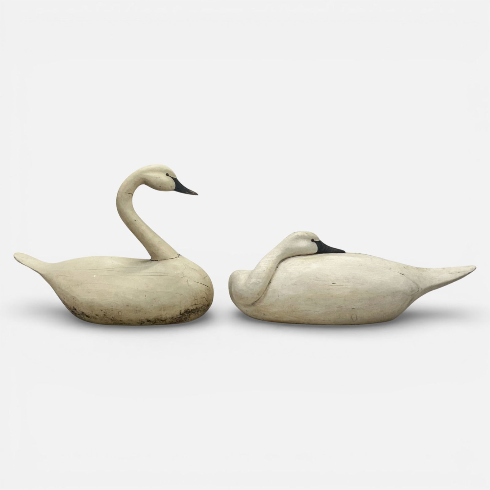 Pair Robert Moreland Carved & Painted Wood Life-Size Swan Display Decoys Folk Art Sculpture (1 of 8)