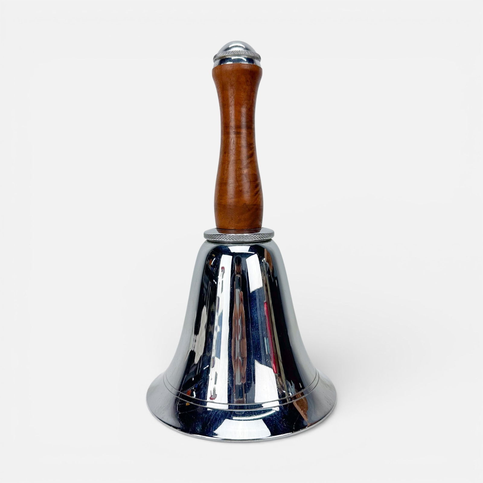 Vintage Figural Bell-Form Chromium and Wood Cocktail Shaker (1 of 5)