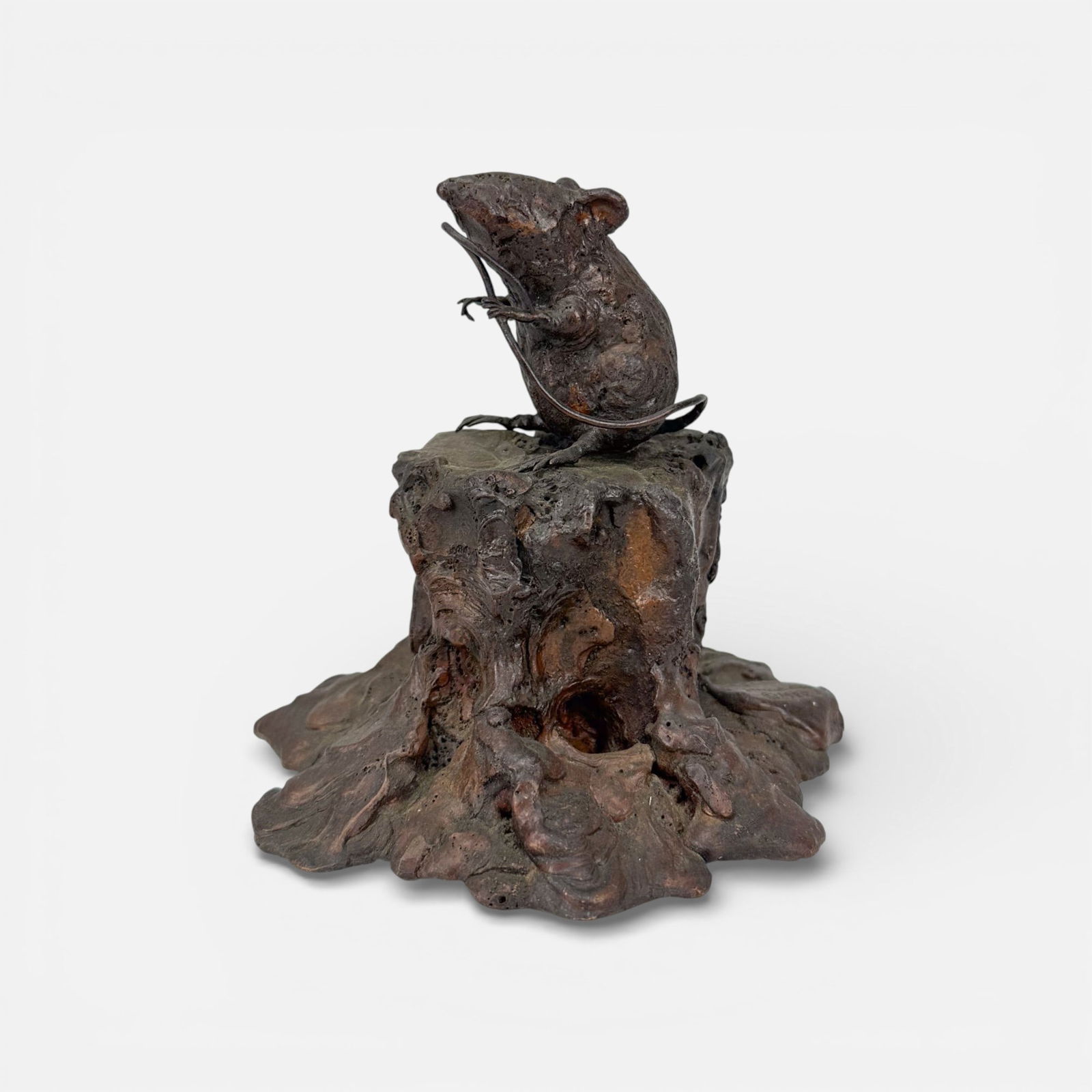 James K. Cook Mouse on a Stump 1982 Brutalist Bronze Sculpture: James K. Cook (American, 20thC), signed and dated 1982 as shown.For shipping, we highly recommend Donald Camden at UPS Store 4608. Alternatively, reach out to one of our preferred shippers listed at t
