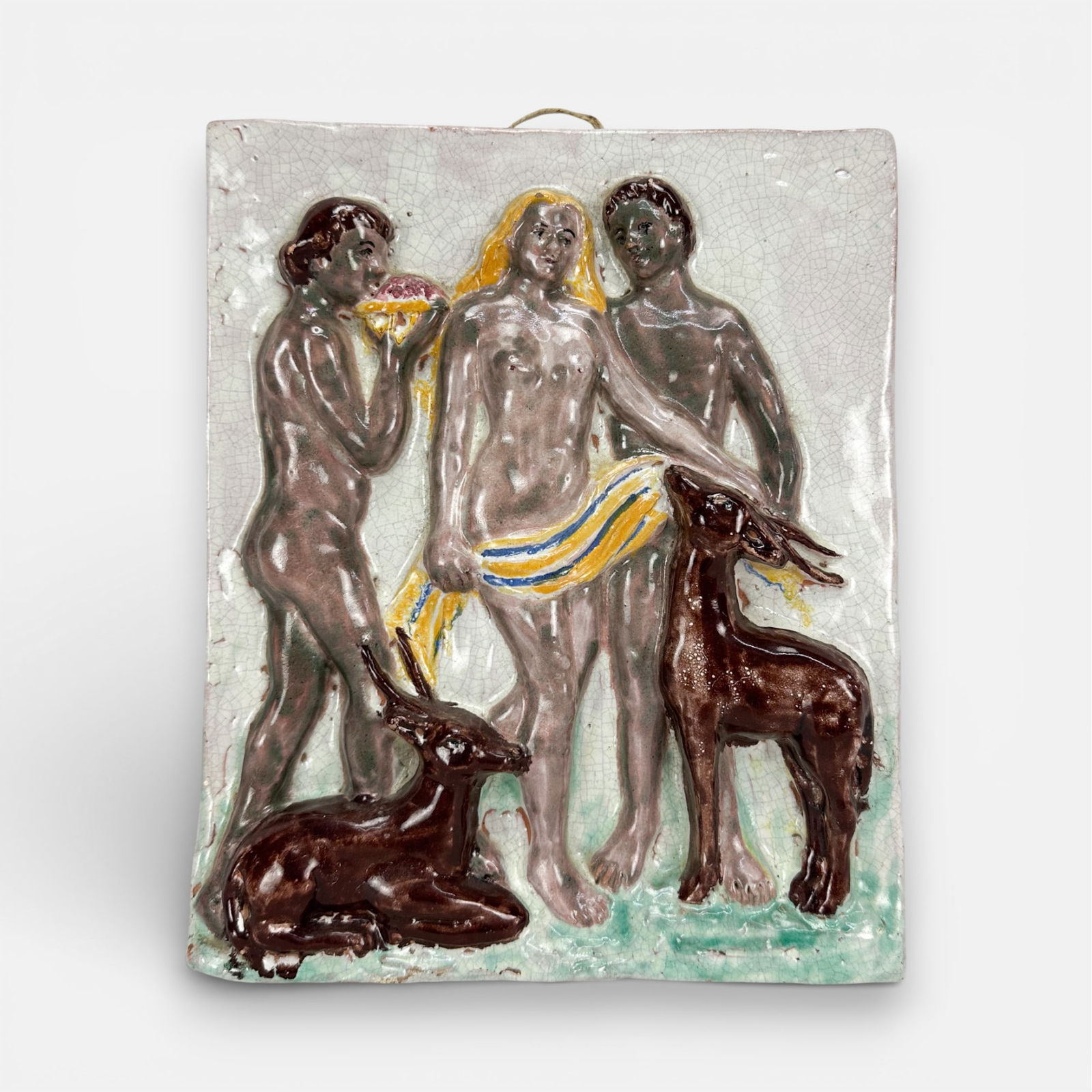 Olaria Duarte Lisboa 1954 MCM Decorated Art Pottery Wall Plaque Large Tile (1 of 5)