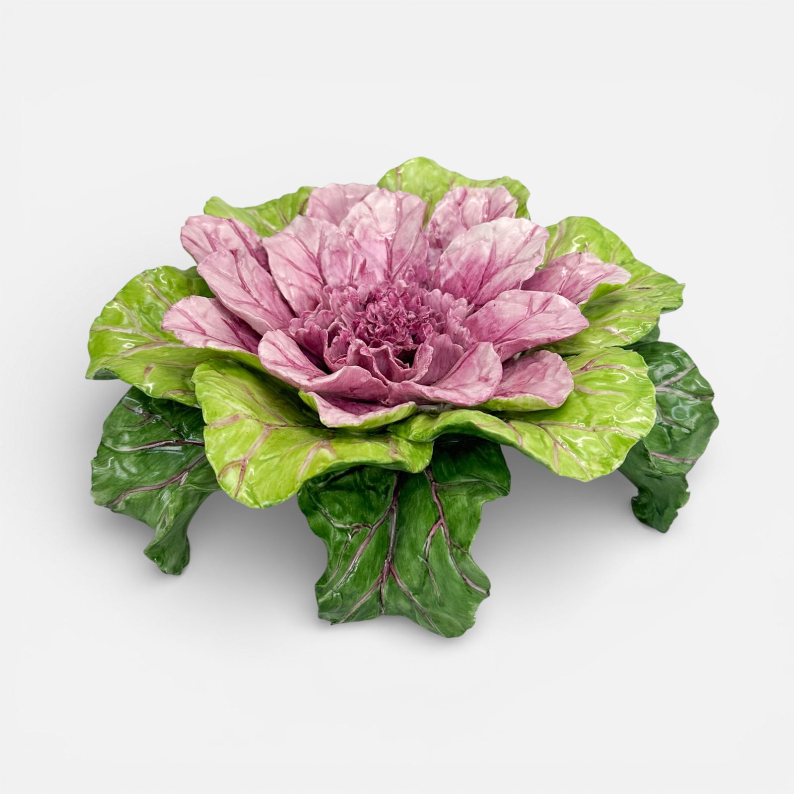 Katherine Houston Realistic Ceramic Vegetable Hand Painted "Rose Anthus" Cabbage Sculpture (1 of 6)