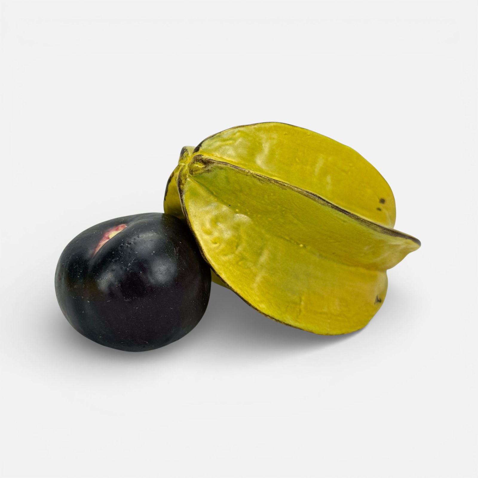 Two Unsigned(?) Realistic Ceramic Starfruit and Plum Fruit Sculptures (1 of 5)