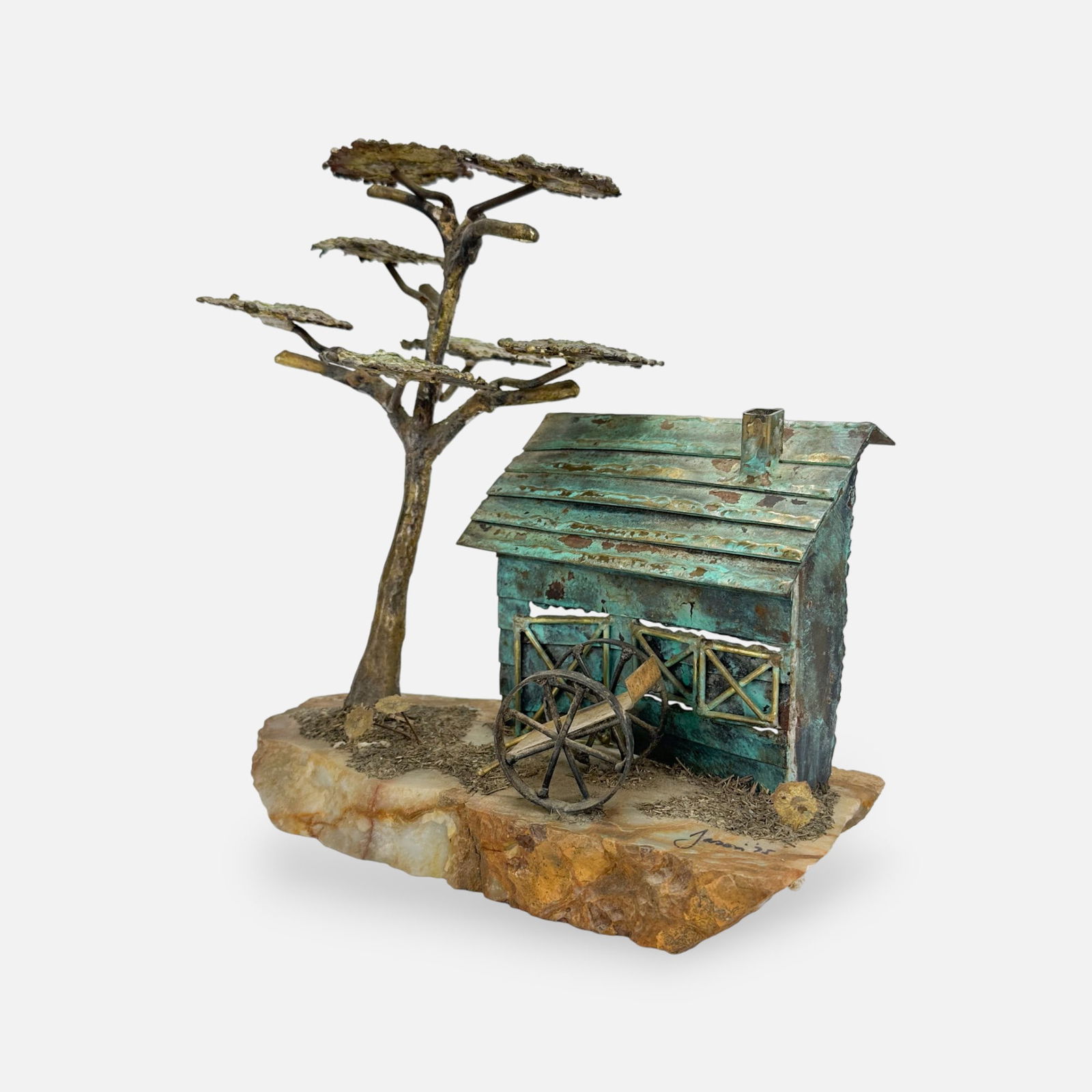 Mario Jason 1975 Country Cabin Brutalist MCM Bronze & Onyx Sculpture (1 of 9)