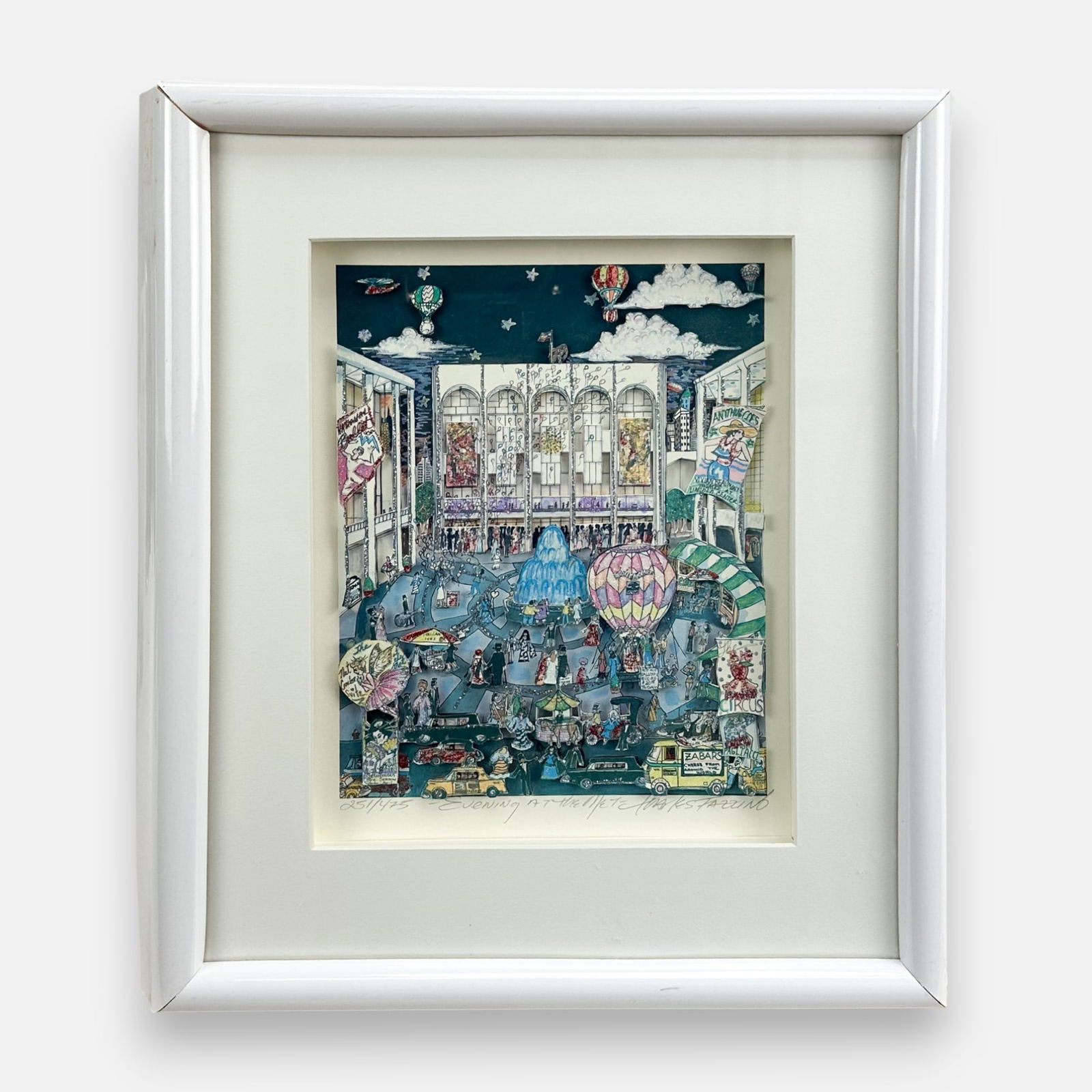 Charles Fazzino "Evening at the Met" 3-D Serigraph Framed Print: Charles Fazzino (American, b. 1955), Evening at the Met, 3-D serigraph, pencil signed, numbered #251/475, and titled "Evening at the Met" below image. Very good sight condition, unexamined out of fram