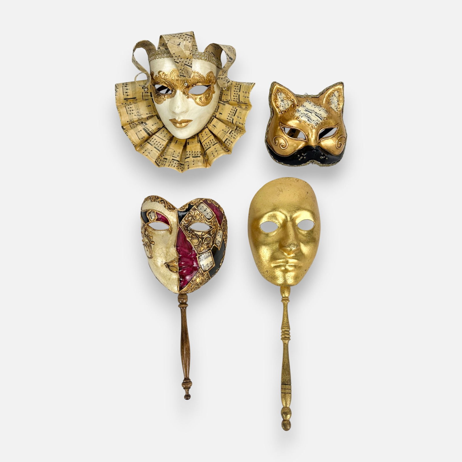 Four 1980s Venetian Masquerade Handmade Paper Mache Painted Musical Ball Masks (1 of 9)