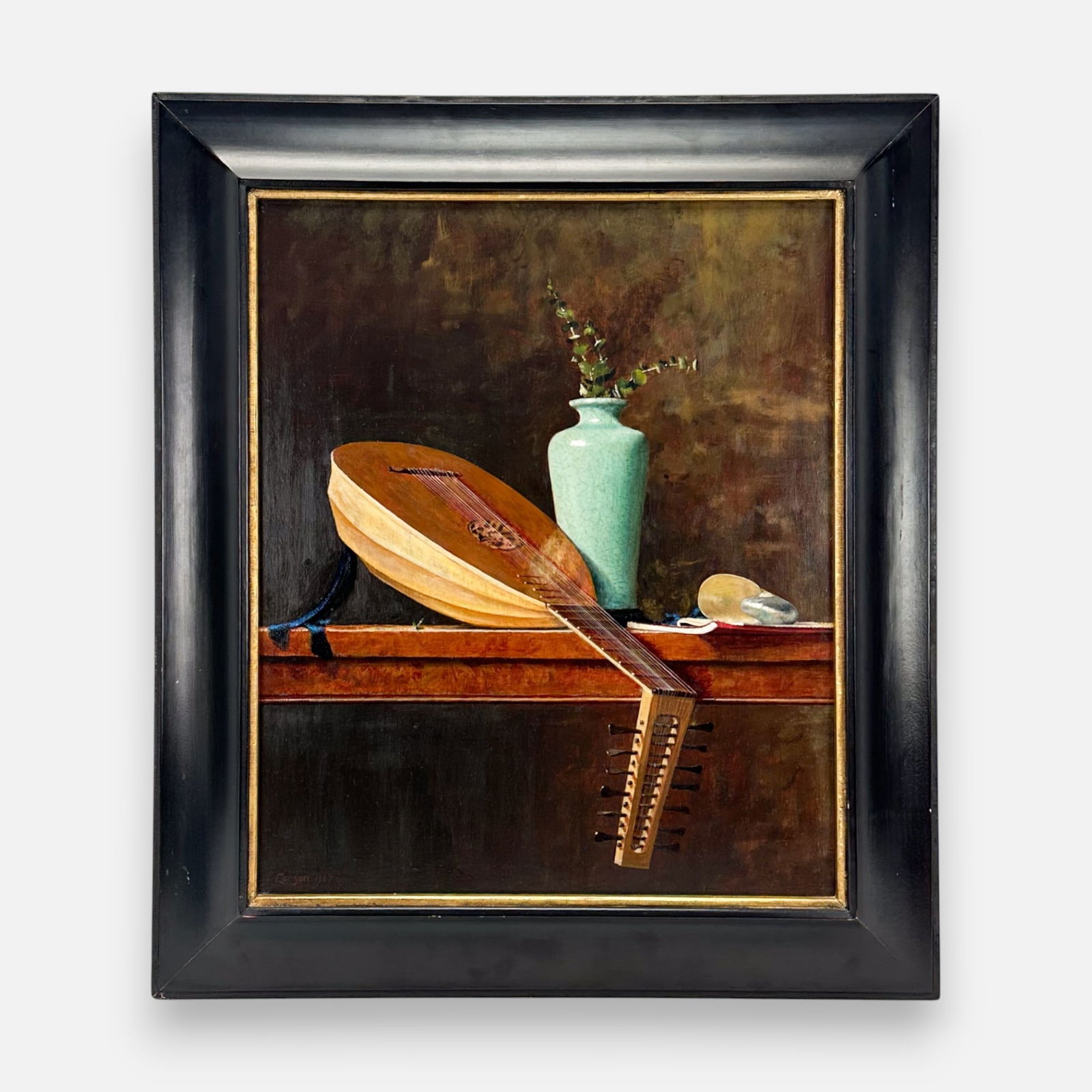 Larson 1987 Trompe l'oeil Oil on Canvas Painting Framed: Signed "LARSON" and dated 1987 lower right of painting. Good condition. Approx. stretcher size 20" x 24".For shipping, we highly recommend Donald Camden at UPS Store 4608. Alternatively, reach out to