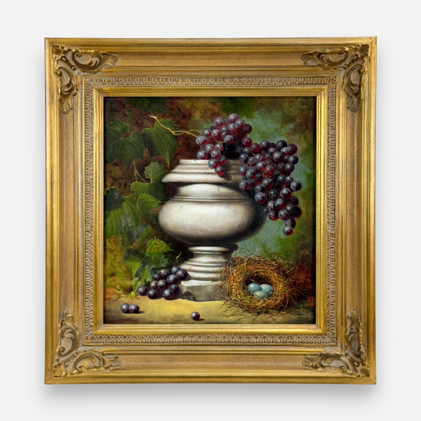 Carol Lee Thompson "Garden Gatherings" Oil on Board Painting Framed: Carol Lee Thompson (American, b. 1958), oil on board, signed "Carol Lee Thompson" lower right, signed and titled "Garden Gatherings" to verso. Receipt not included. Very good condition. Approx. board