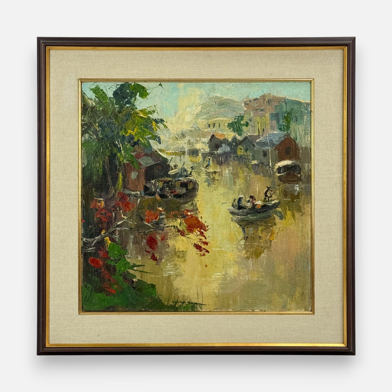 V.L. Vietnamese Impressionist Canal Scene Oil on Canvas Painting Framed (1 of 7)