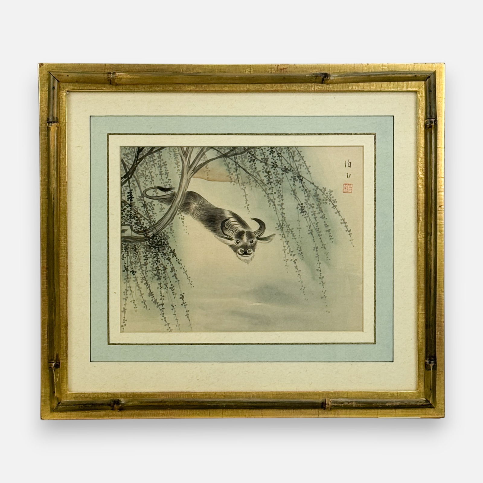 Chinese Water Buffalo Ink and Color on Silk Painting Framed: Signed upper right corner. Very good sight condition. Approx. sight size 8 3/4" x 6 3/4".For shipping, we highly recommend Donald Camden at UPS Store 4608. Alternatively, reach out to one of our prefe