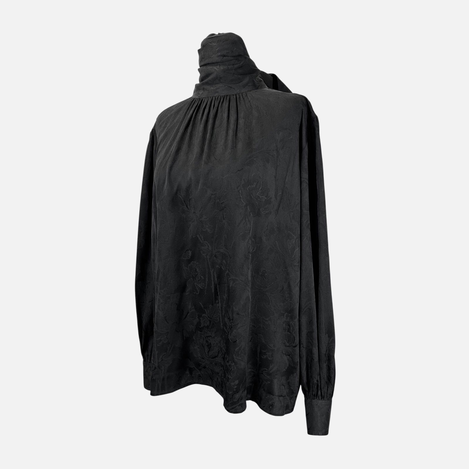 Saint Laurent Rive Gauche Floral Black Jacquard Long Sleeve Blouse, Size 38 (1 of 3)