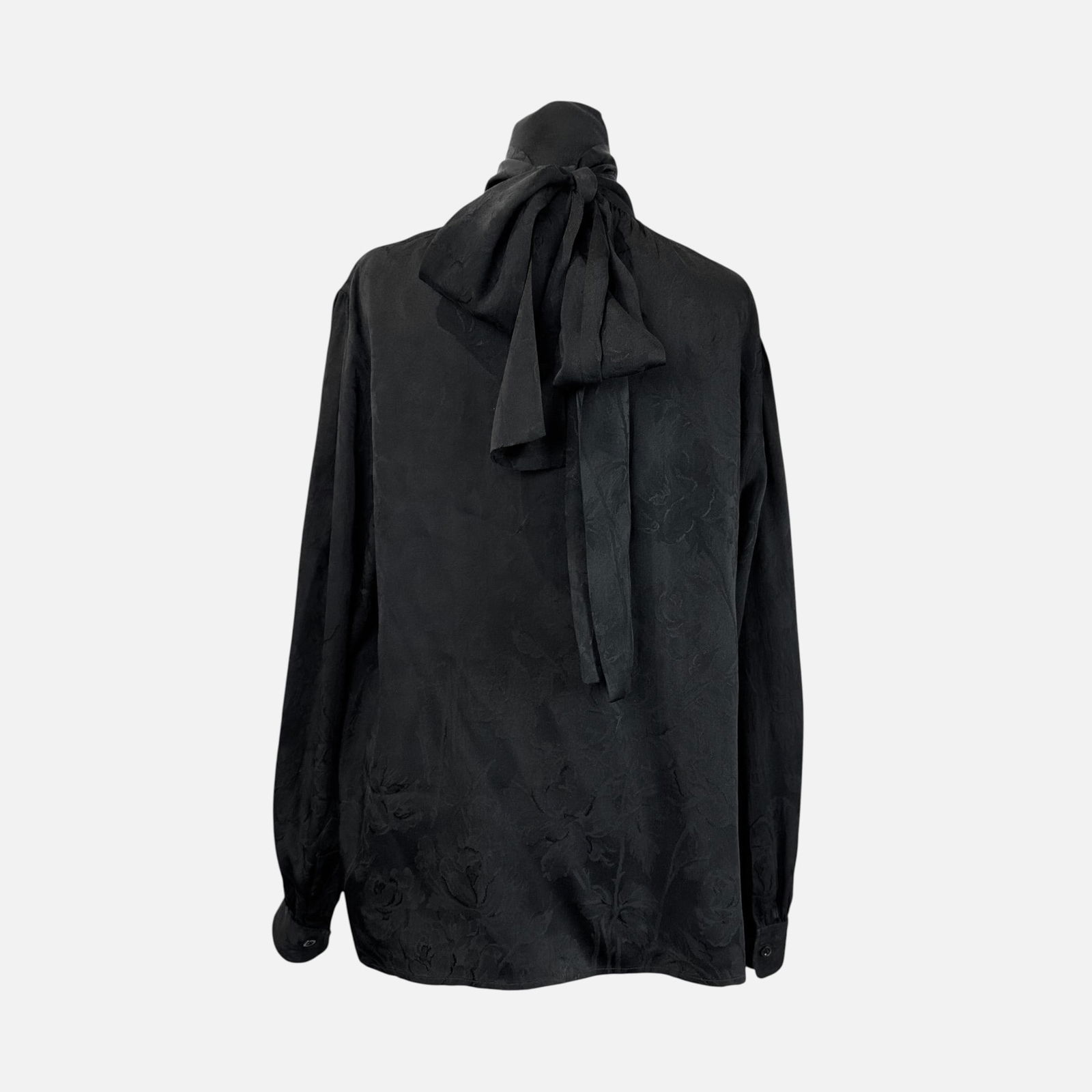 Saint Laurent Rive Gauche Floral Black Jacquard Long Sleeve Blouse, Size 38 - 2