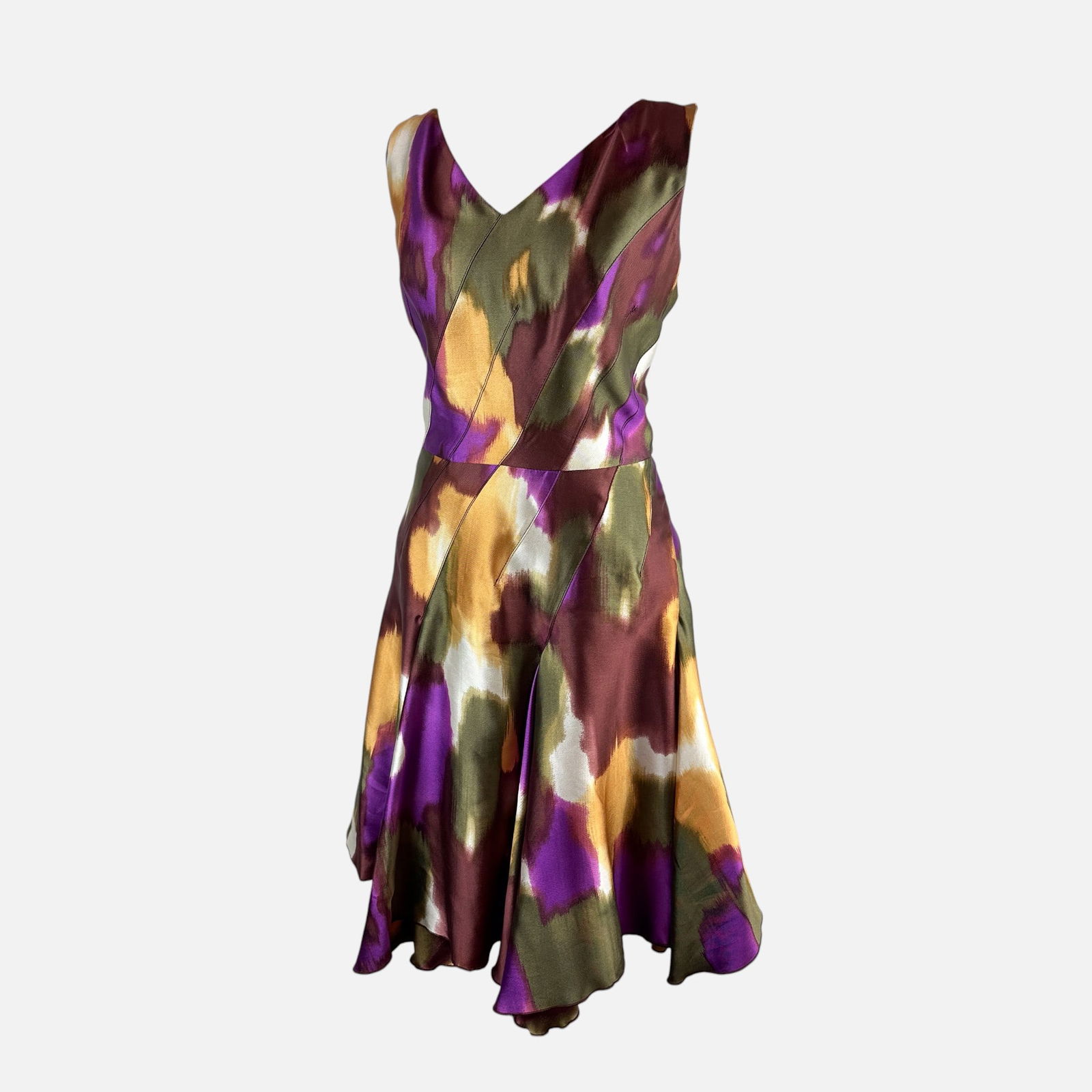 Oscar de la Renta Italian-Made Multicolor Sleeveless Silk Dress with Original Belt, Size 6 (1 of 4)