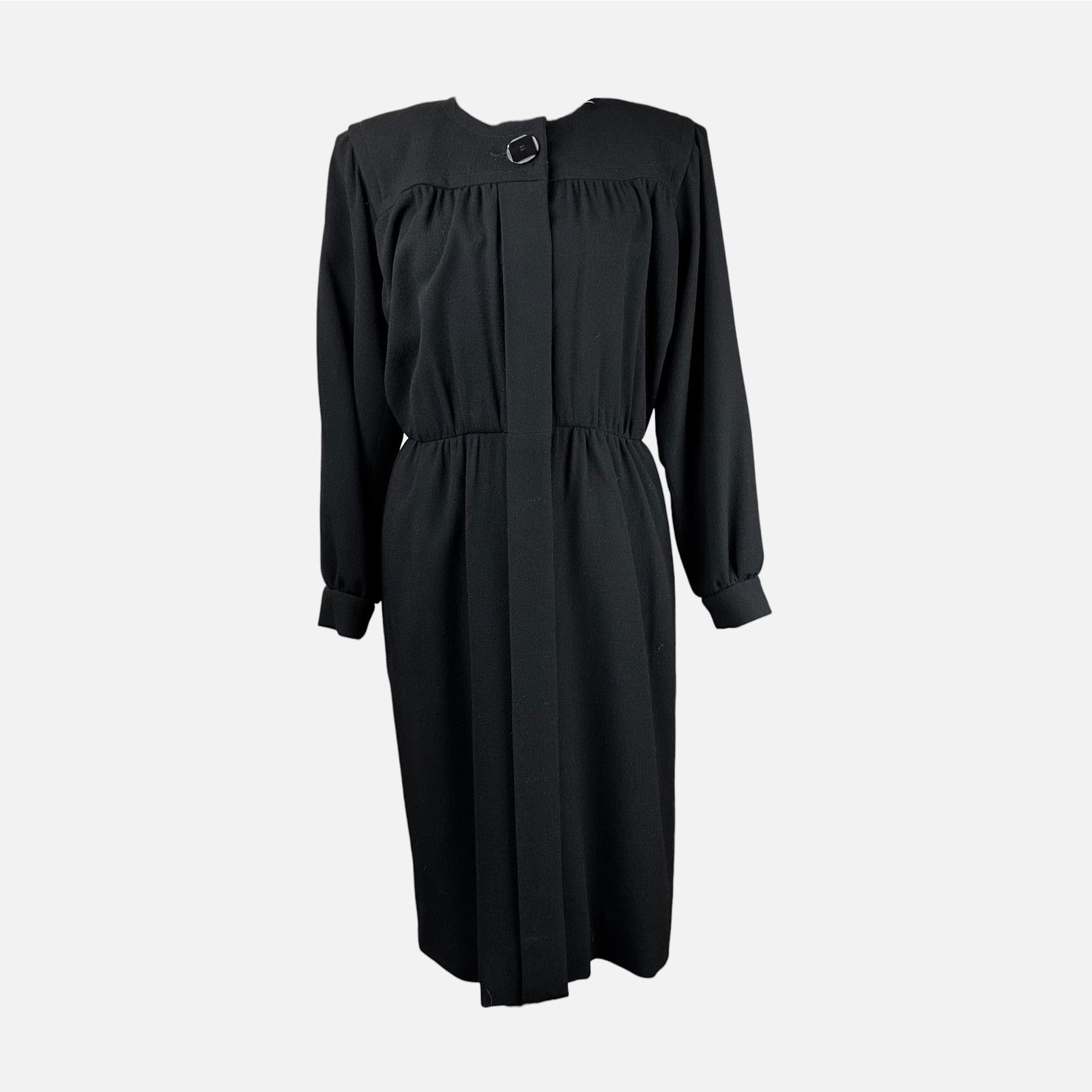 Saint Laurent Rive Gauche Black Long Sleeve Button-Front Dress, Size 38 (1 of 3)